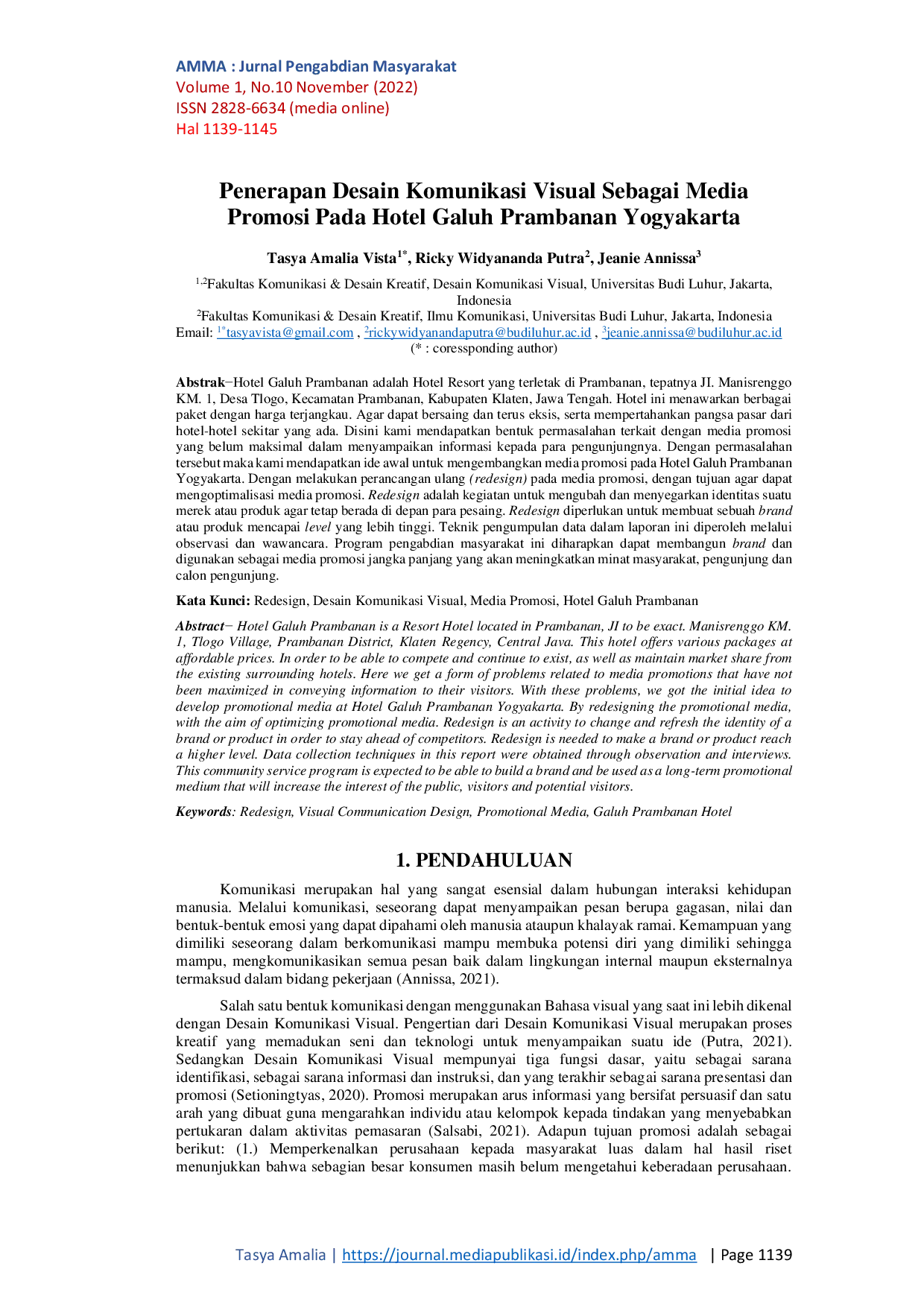 JURIS Penerapan Desain Komunikasi Visual Sebagai Media Promosi Pada Hotel Galuh Prambanan Yogyakarta