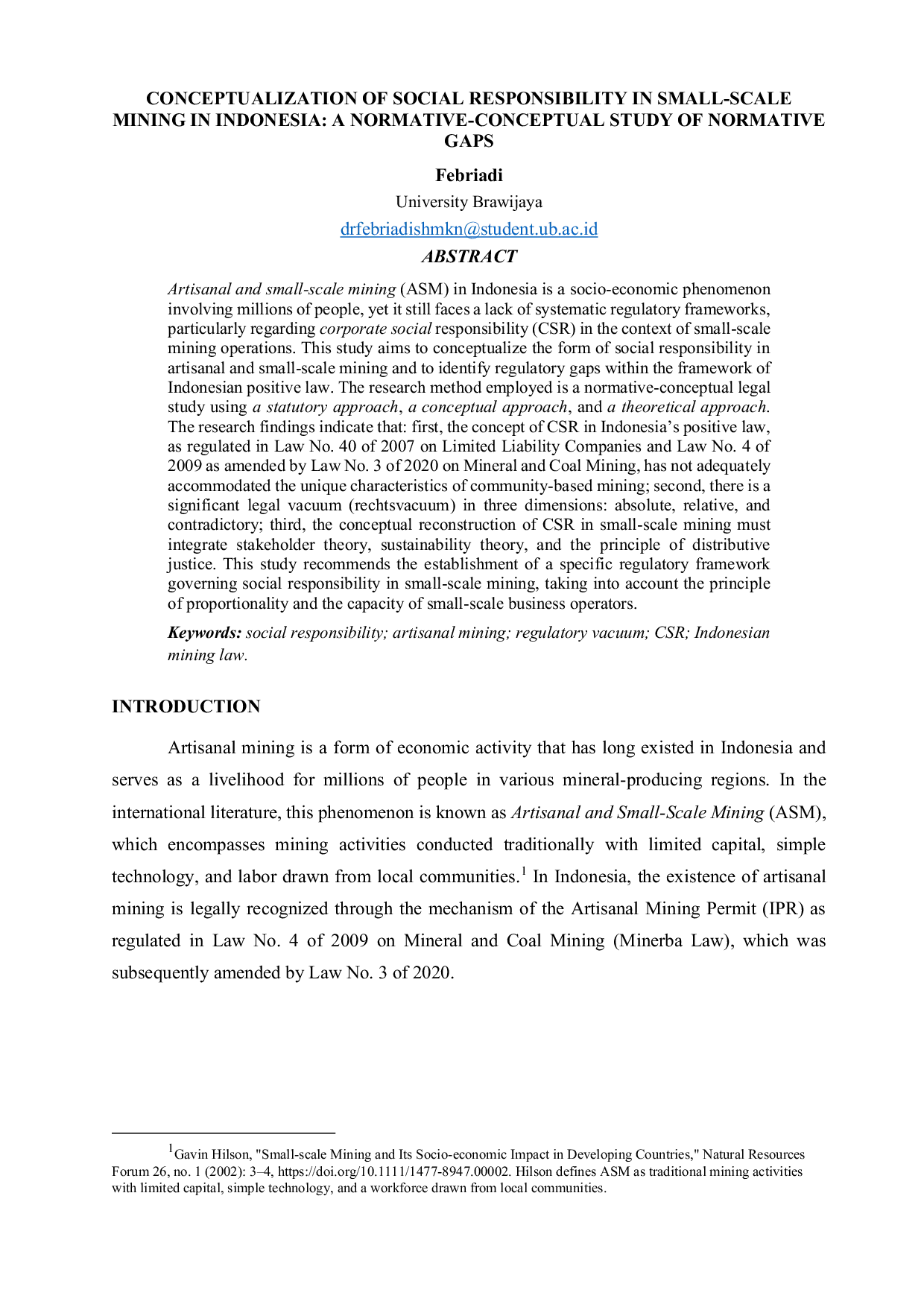 JURIS Conceptualization Of Social Responsibility In Small Scale Mining In Indonesia A Normative Conceptual Study Of Normative Gaps