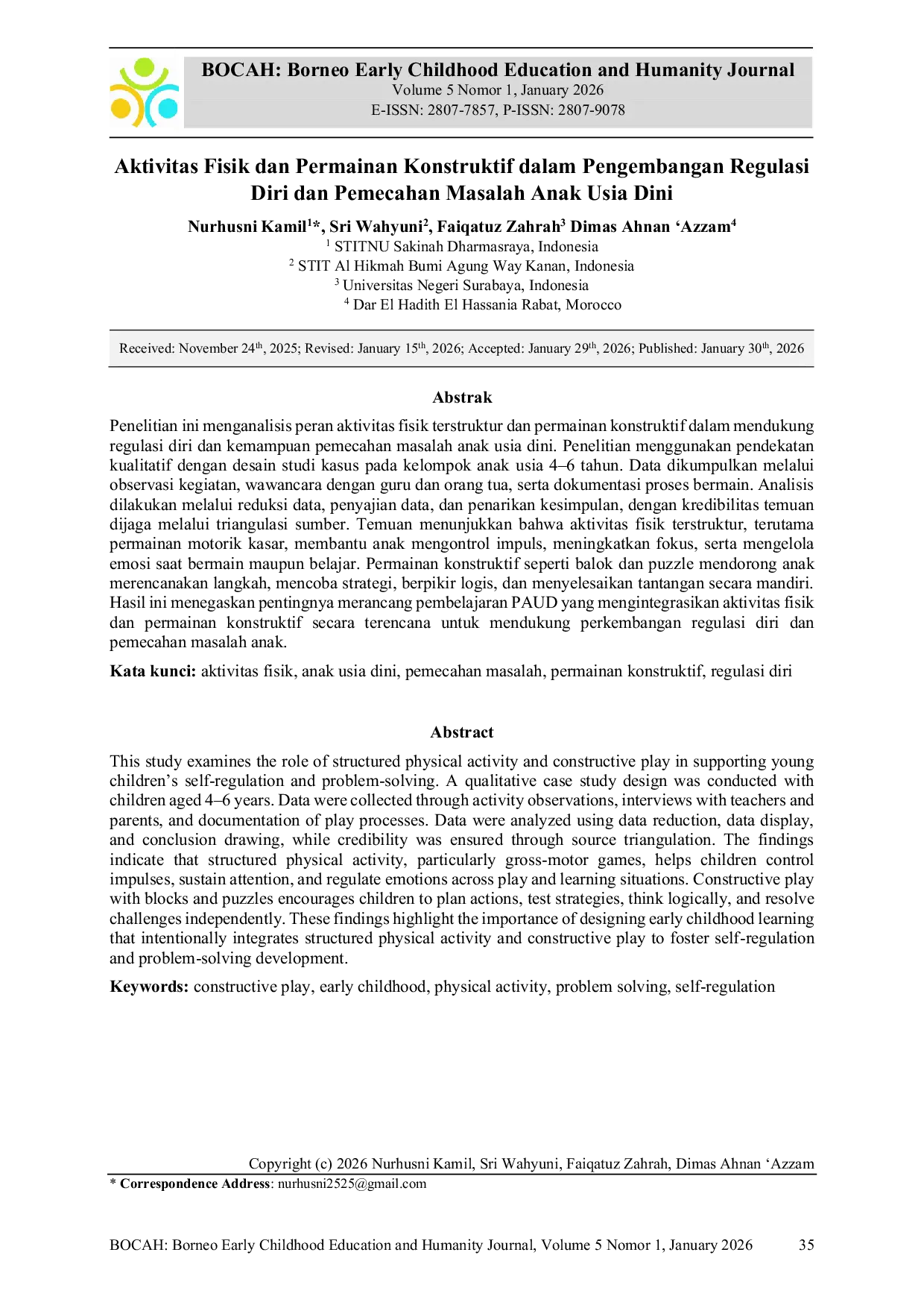 JURIS Aktivitas Fisik dan Permainan Konstruktif dalam Pengembangan Regulasi Diri dan Pemecahan Masalah Anak Usia Dini