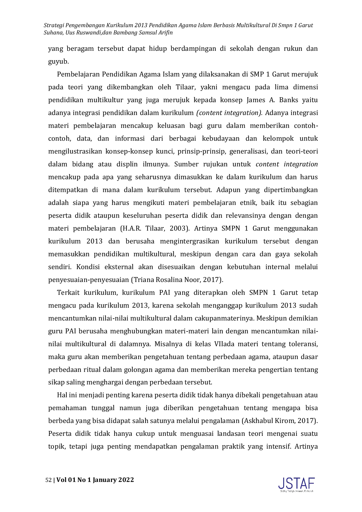 JURIS Strategi Pengembangan Kurikulum 2013 Pendidikan Agama Islam Berbasis Multikultural di SMPN 1 Garut