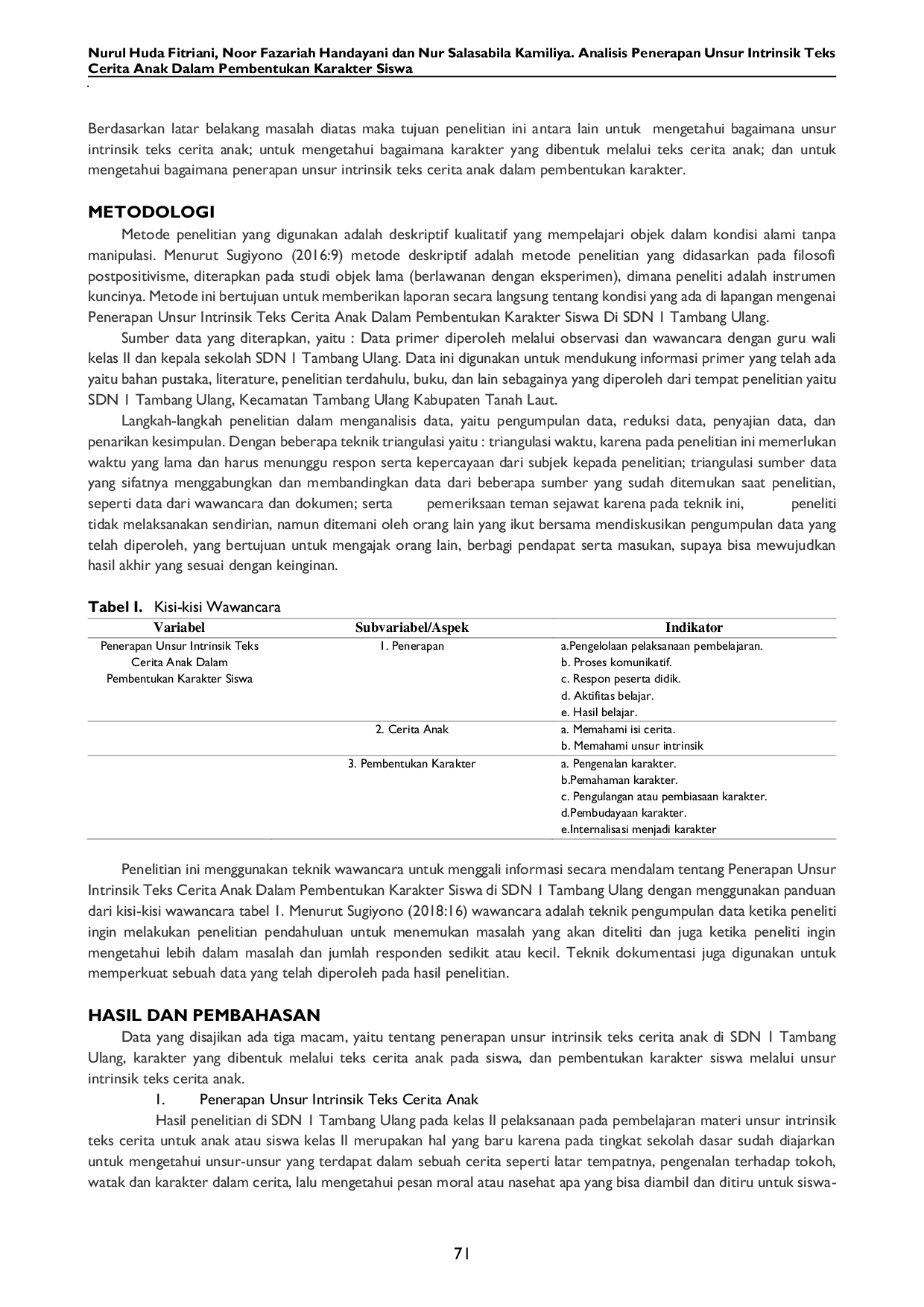 JURIS Analisis Penerapan Unsur Intrinsik Teks Cerita Anak dalam Pembentukan Karakter Siswa