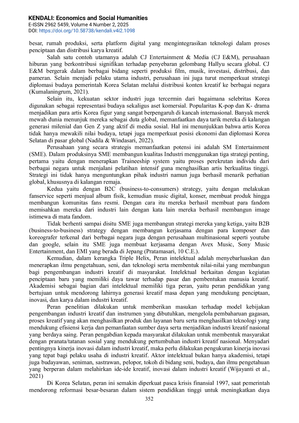 JURIS Penerapan Model Triple Helix dalam Pengembangan Industri Kreatif Sebagai Penggerak Inklusivitas Ekonomi Nasional Studi Kasus Korea Selatan