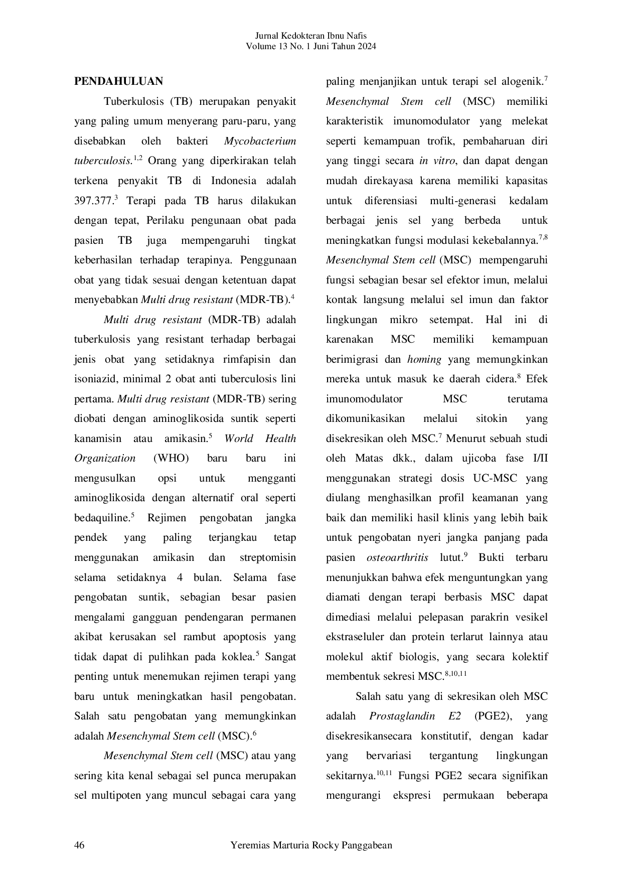 JURIS Kadar Pge2 Mikroenkapsulasi Msc Dengan Coating Studi Prelimineri Terapi Seluler Mdr Tb