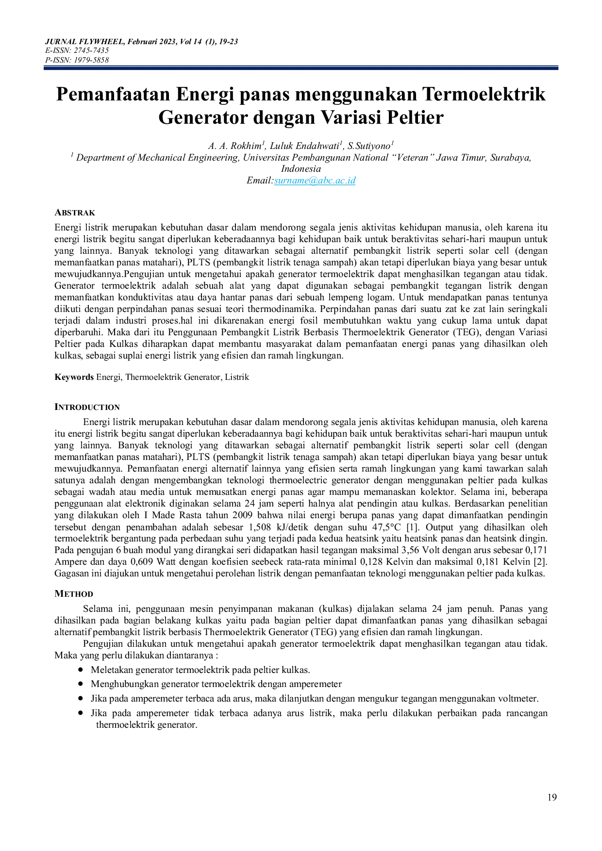 JURIS Pemanfaatan Energi panas menggunakan Termoelektrik Generator dengan Variasi Peltier