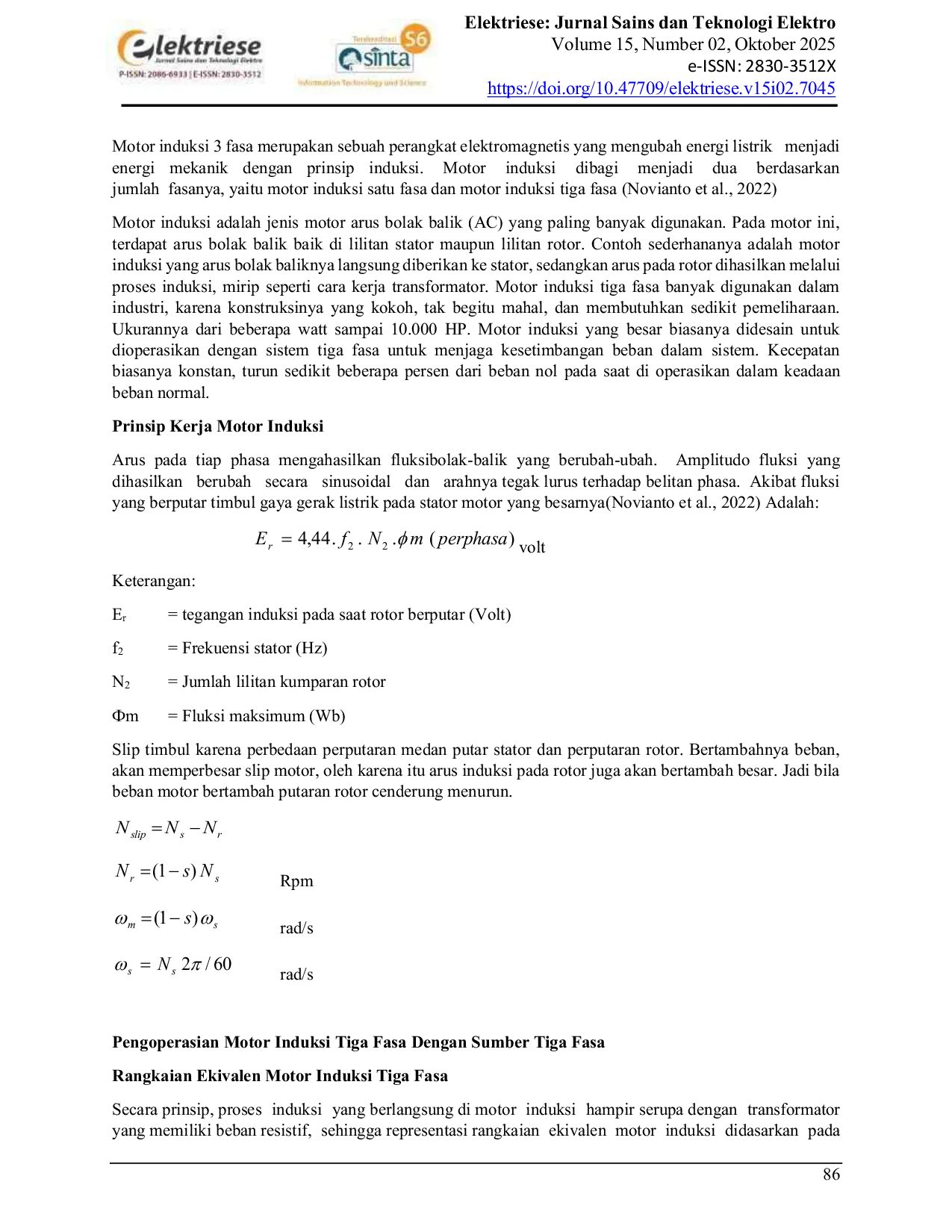 JURIS Studi Analisa Motor Induksi Tiga Fasa dengan Sumber Tegangan Satu Fasa Analysis Study of a Three Phase Induction Motor with a Single Phase Voltage Source