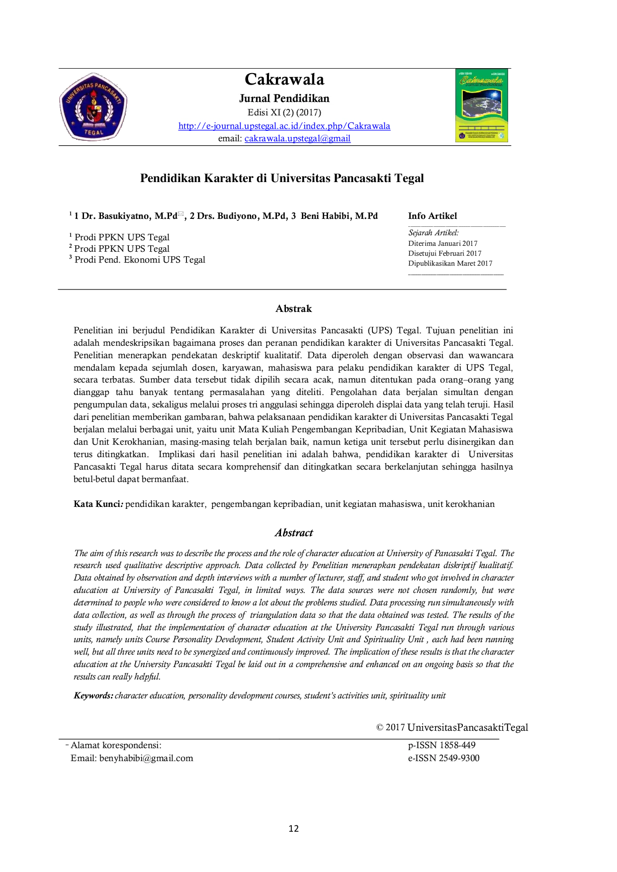 JURIS Pendidikan Karakter di Universitas Pancasakti Tegal
