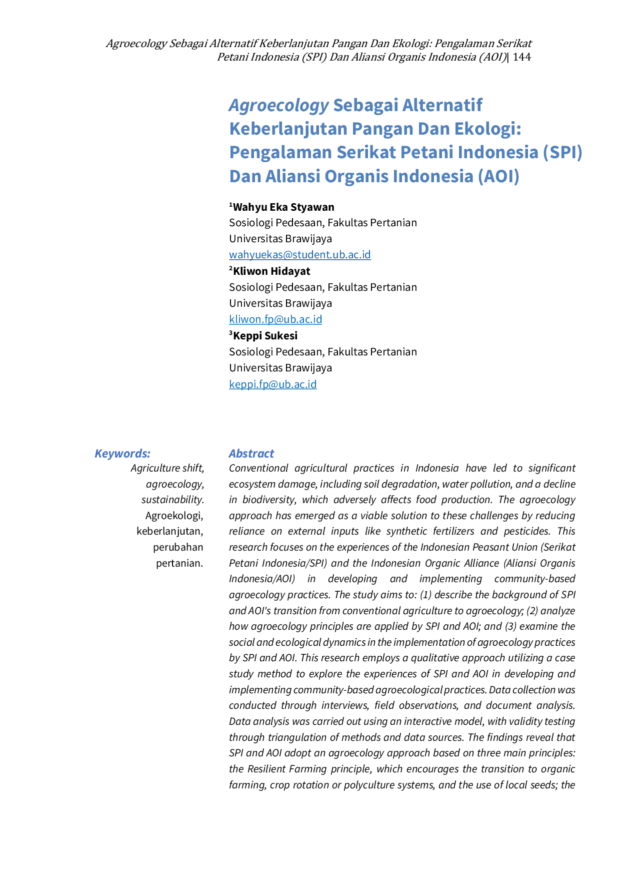 JURIS Agroecology sebagai Alternatif Keberlanjutan Pangan dan Ekologi Pengalaman Serikat Petani Indonesia SPI dan Aliansi Organisasi Indonesia AOI