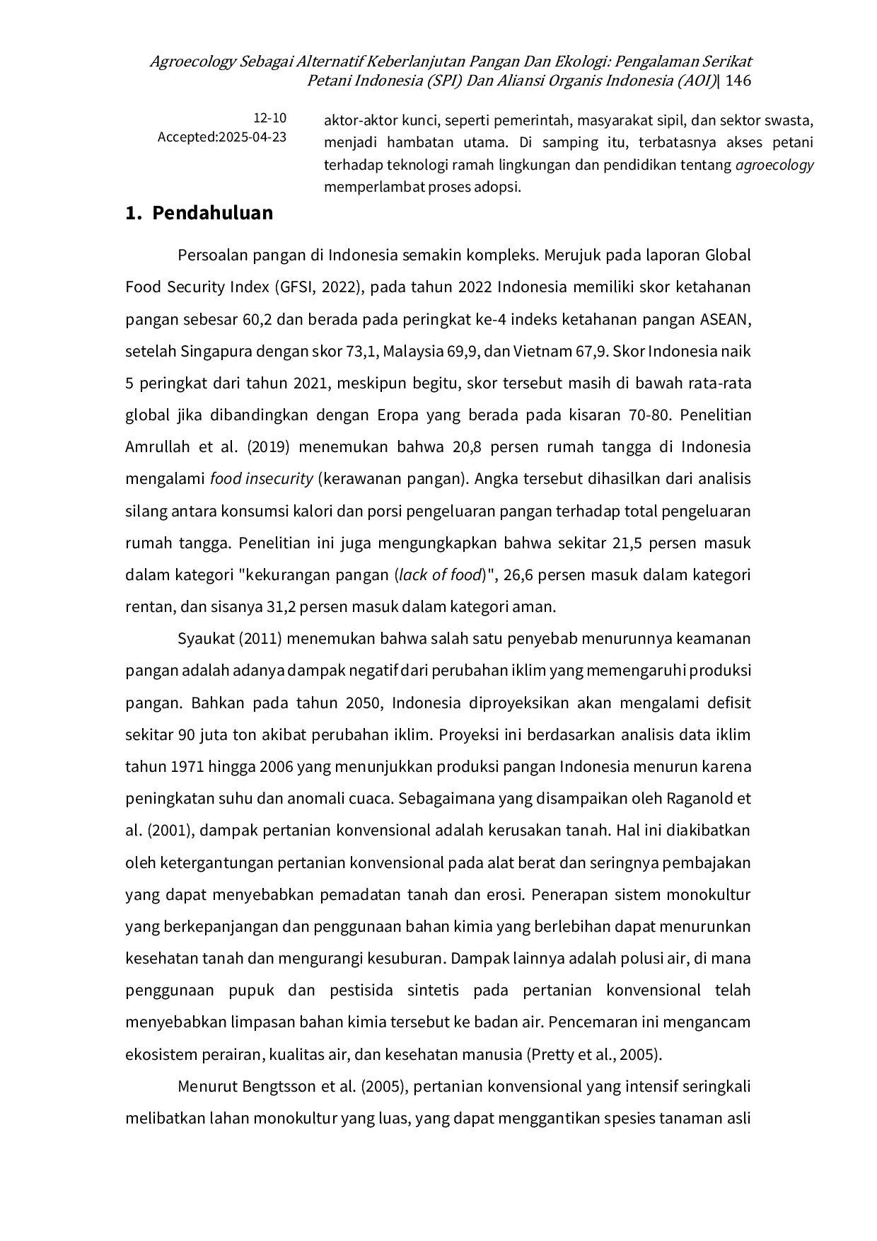 JURIS Agroecology sebagai Alternatif Keberlanjutan Pangan dan Ekologi Pengalaman Serikat Petani Indonesia SPI dan Aliansi Organisasi Indonesia AOI