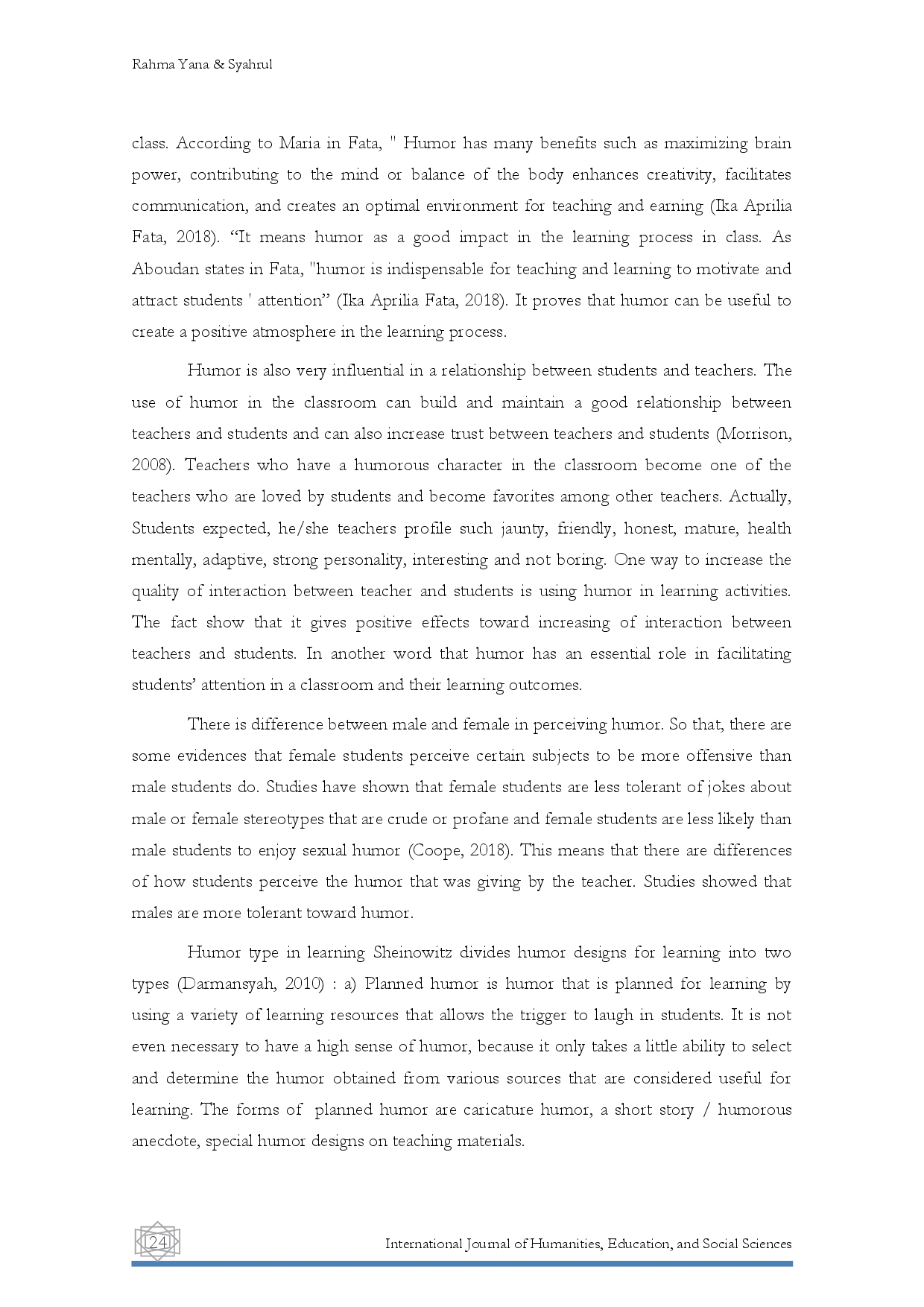 juris Students Perception of Using Humor in Teaching English at XI Grade in SMAN 2 Tilatang Kamang