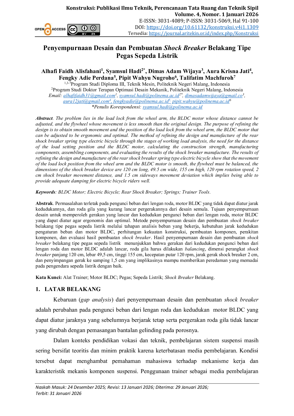 JURIS Penyempurnaan Desain dan Pembuatan Shock Breaker Belakang Tipe Pegas Sepeda Listrik