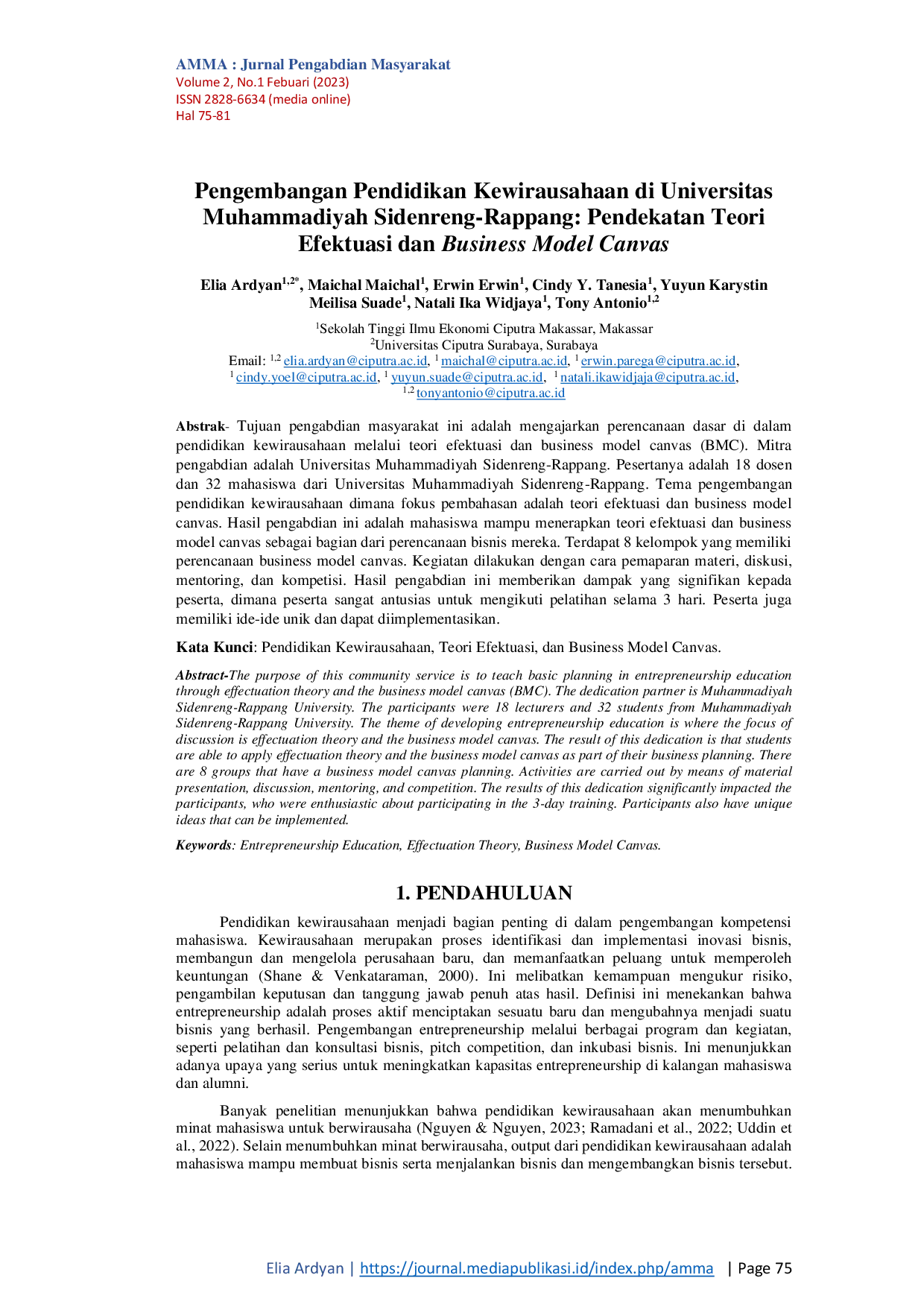 JURIS Pengembangan Pendidikan Kewirausahaan di Universitas Muhammadiyah Sidenreng Rappang Pendekatan Teori Efektuasi dan Business Model Canvas