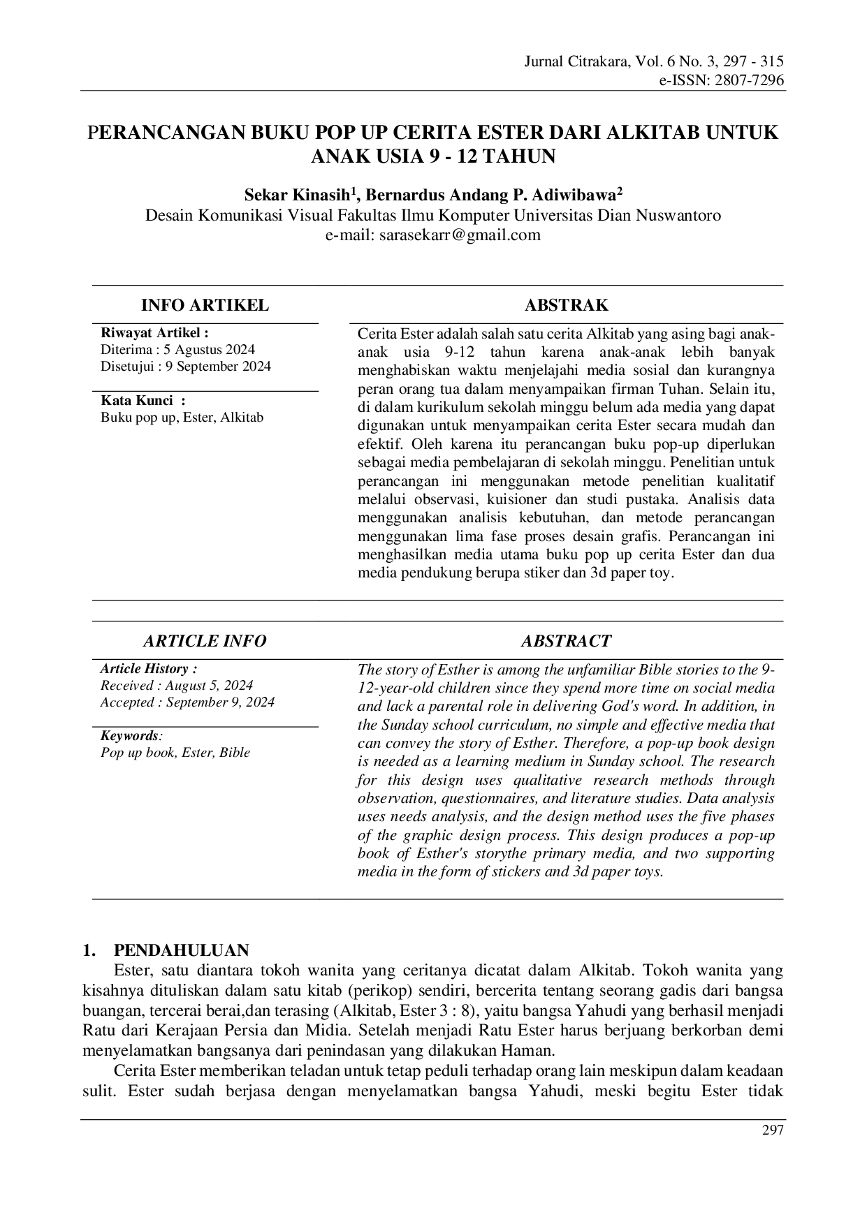 JURIS Perancangan Buku Pop Up Cerita Ester Dari Alkitab Untuk Anak Usia 9 12 Tahun