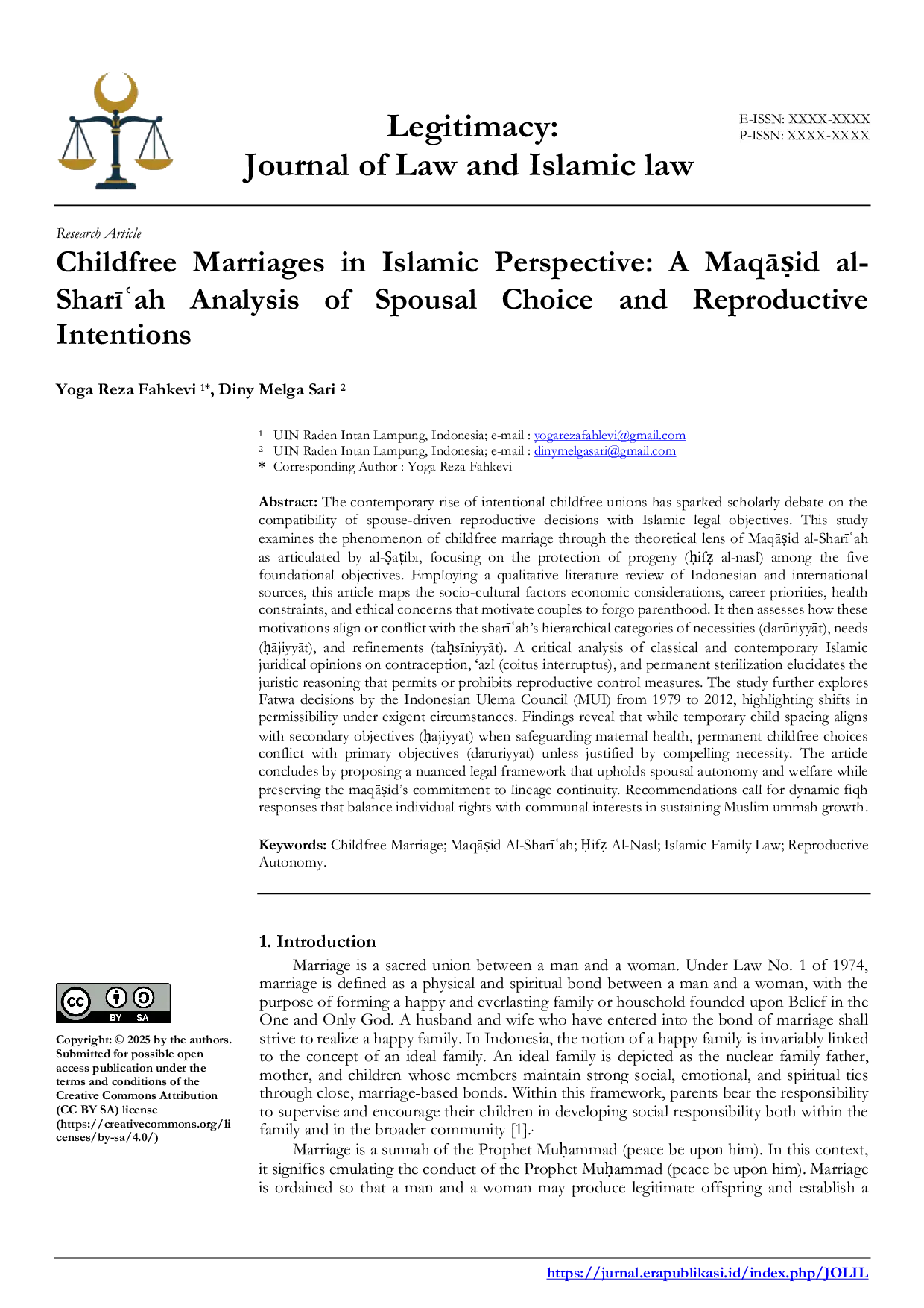 JURIS Childfree Marriages in Islamic Perspective A MaqAid al Sharah Analysis of Spousal Choice and Reproductive Intentions