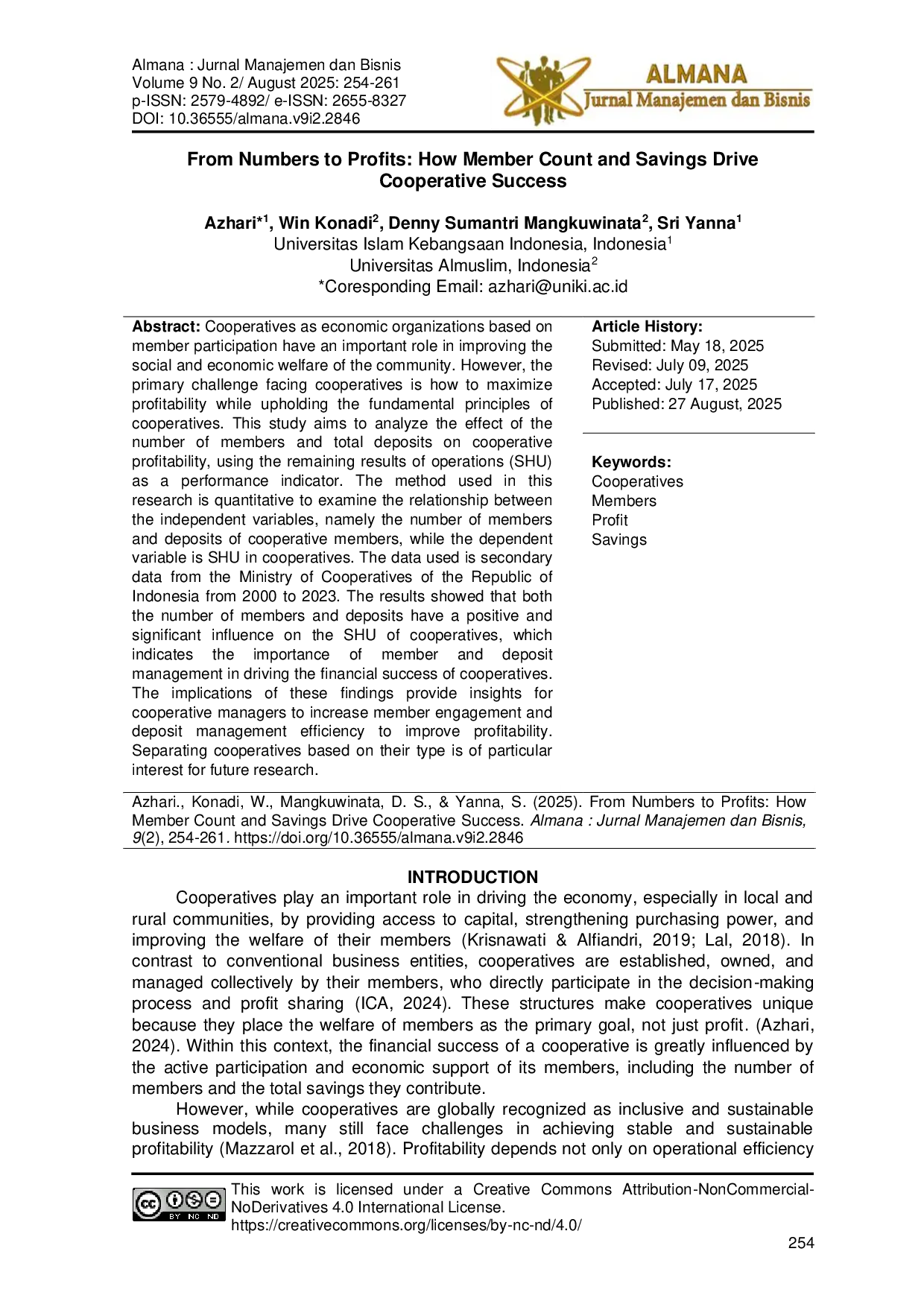 JURIS From Numbers to Profits How Member Count and Savings Drive Cooperative Success