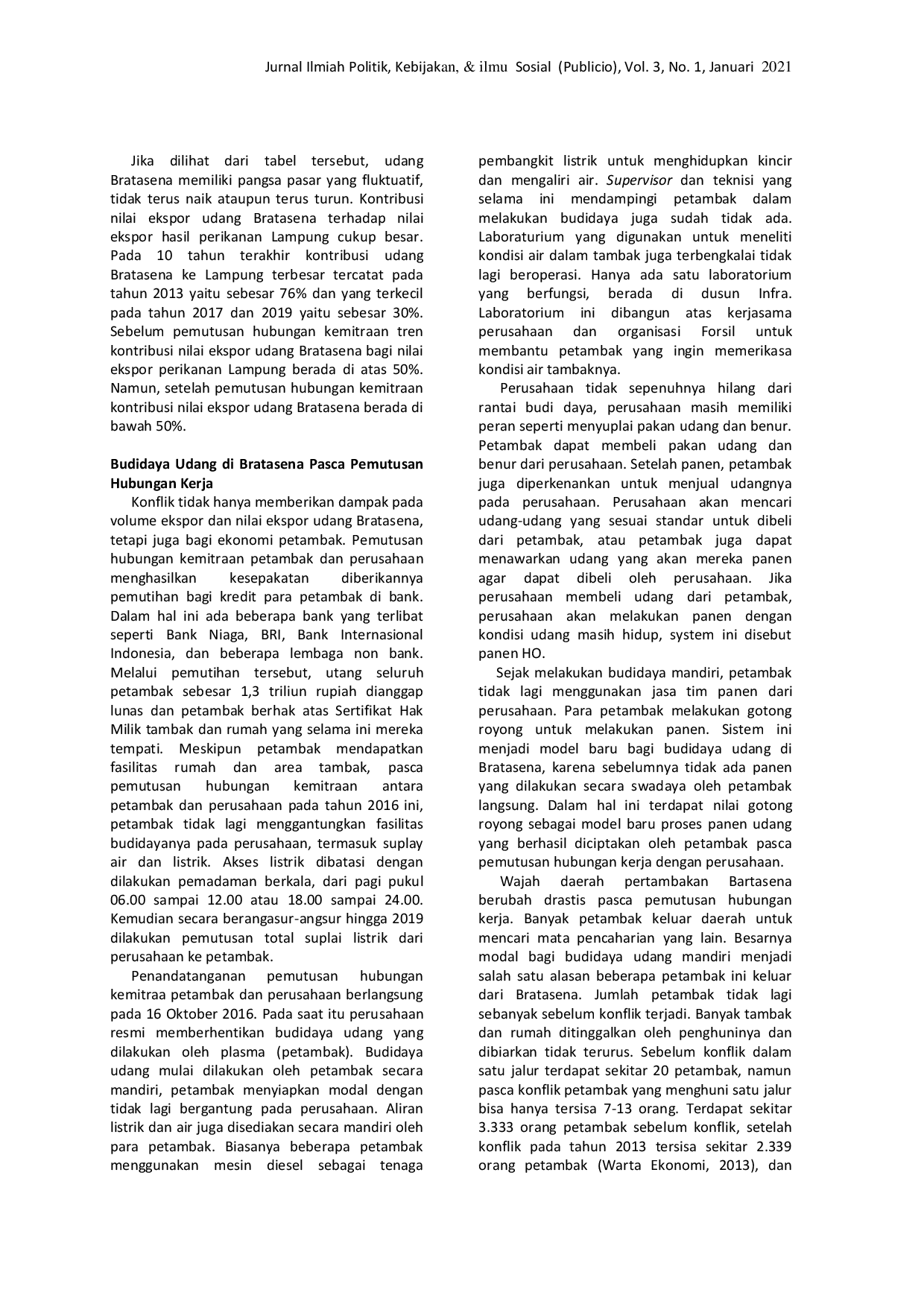 JURIS Analisis Daya Saing Ekspor Udang Bratasena Adiwarna Pasca Pemutusan Hubungan Kerja Petambak Dan Perusahaan