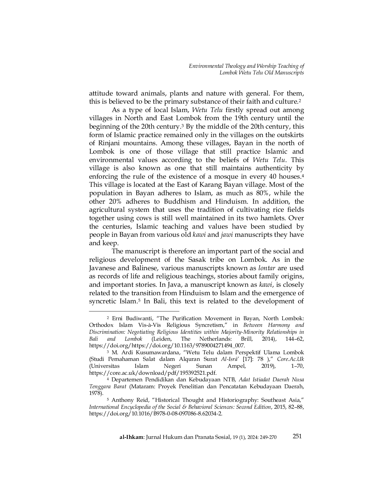 JURIS Environmental Theology and Worship Teaching of Lombok Wetu Telu Old Manuscripts