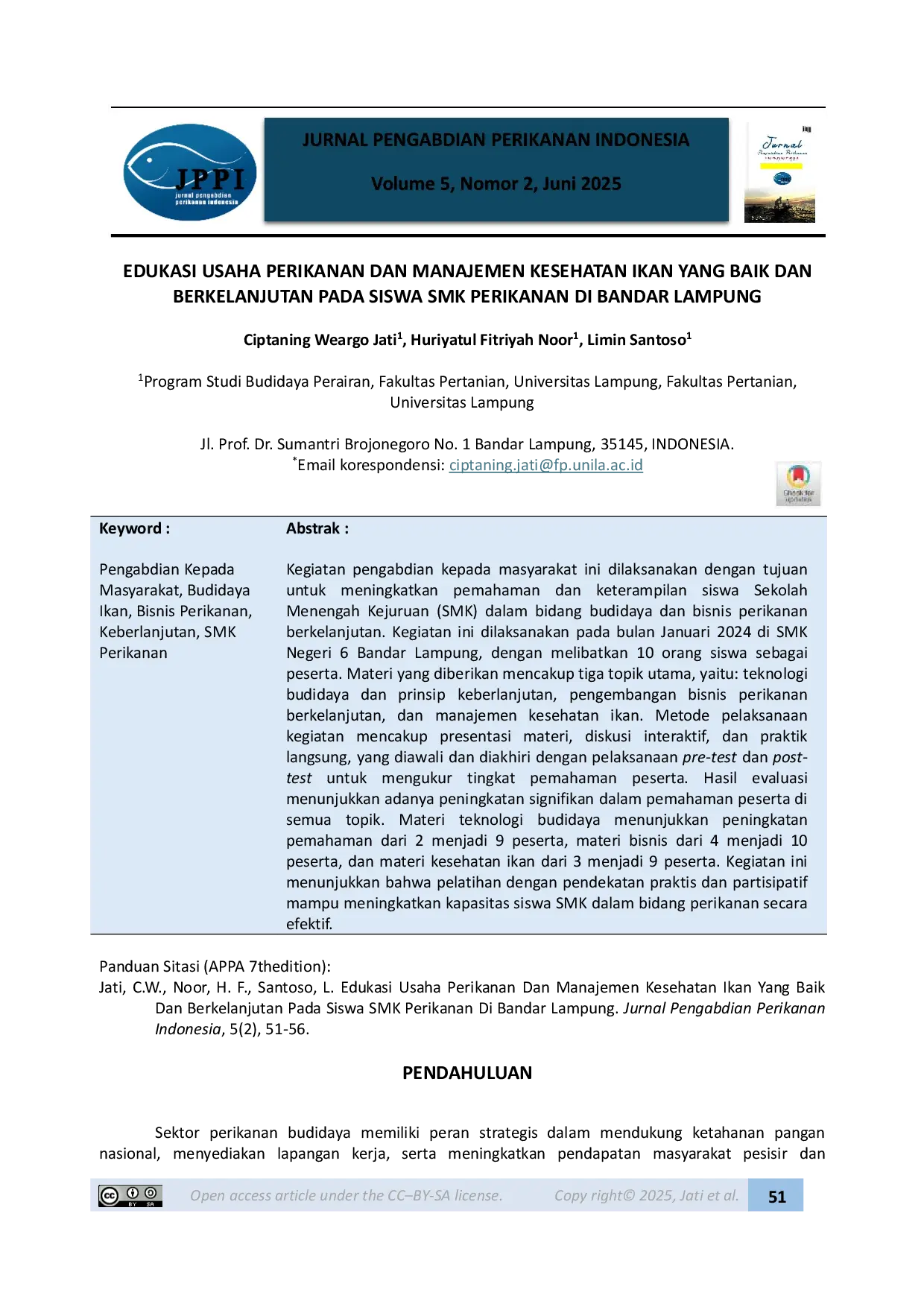 JURIS Edukasi Usaha Perikanan Dan Manajemen Kesehatan Ikan Yang Baik Dan Berkelanjutan Pada Siswa Smk Perikanan Di Bandar Lampung