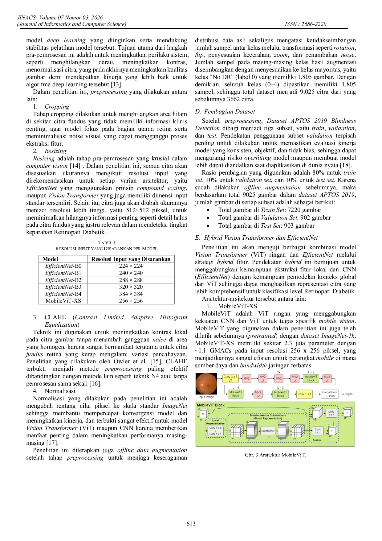 JURIS Klasifikasi Level Retinopati Diabetik Menggunakan Metode Hybrid Vision Transformer dan EfficientNet