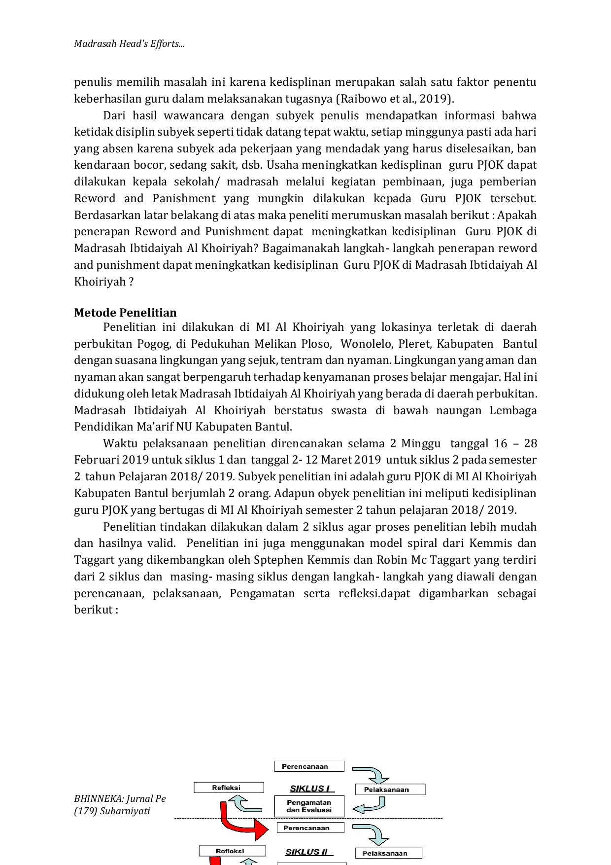 JURIS Madrasah Head s Efforts In Improving PJOK Teacher Discipline Through Reword And Panishment Providing Activities At MI Al Khoiriyah Bantul Academic Year 2022 2023