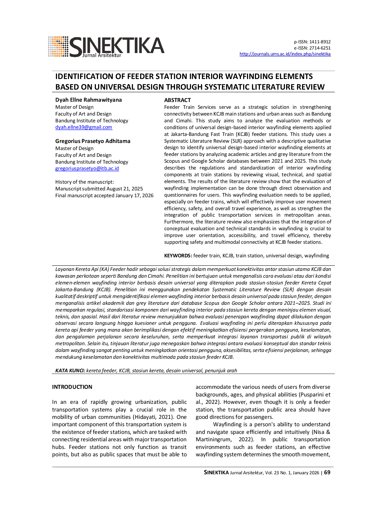 JURIS Identification of Feeder Station Interior Wayfinding Elements Based on Universal Design Through Systematic Literature Review