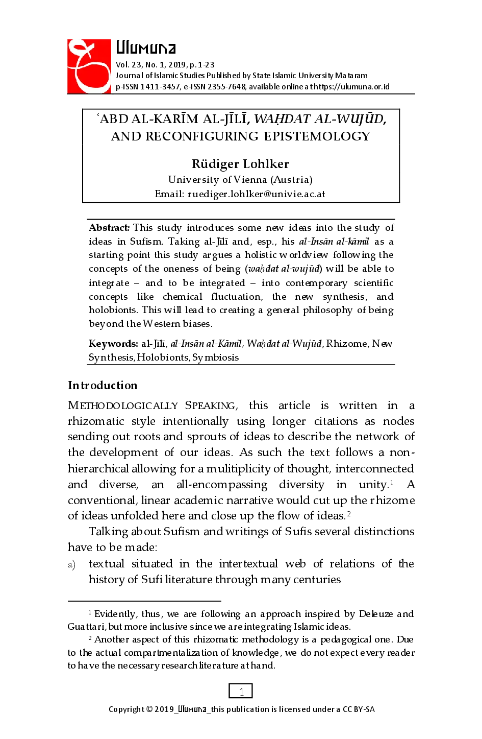 juris Abd al Karm al Jl Waudat al Wujd and Reconfiguring Epistemology