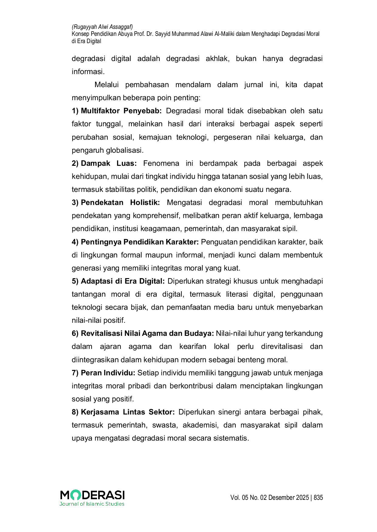 JURIS Konsep Pendidikan Abuya Prof Dr Sayyid Muhammad Alawi Al Maliki dalam Menghadapi Degradasi Moral di Era Digital