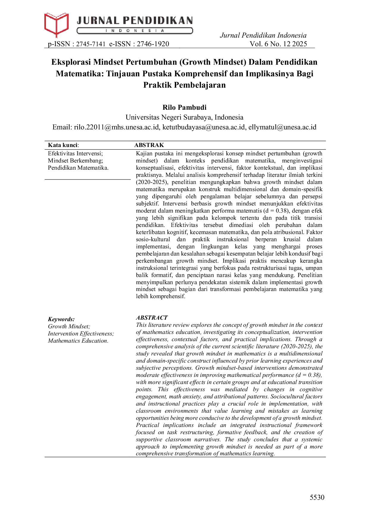 JURIS Eksplorasi Mindset Pertumbuhan Growth Mindset Dalam Pendidikan Matematika Tinjauan Pustaka Komprehensif dan Implikasinya Bagi Praktik Pembelajaran