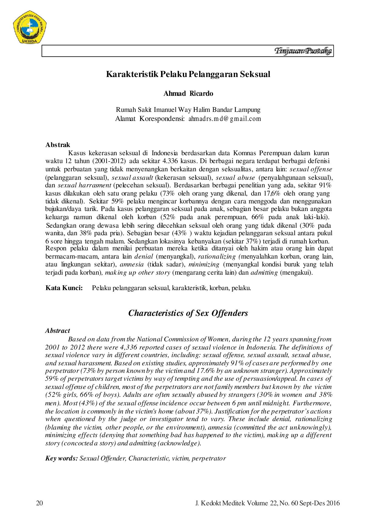 JURIS Karakteristik Pelaku Pelanggaran Seksual