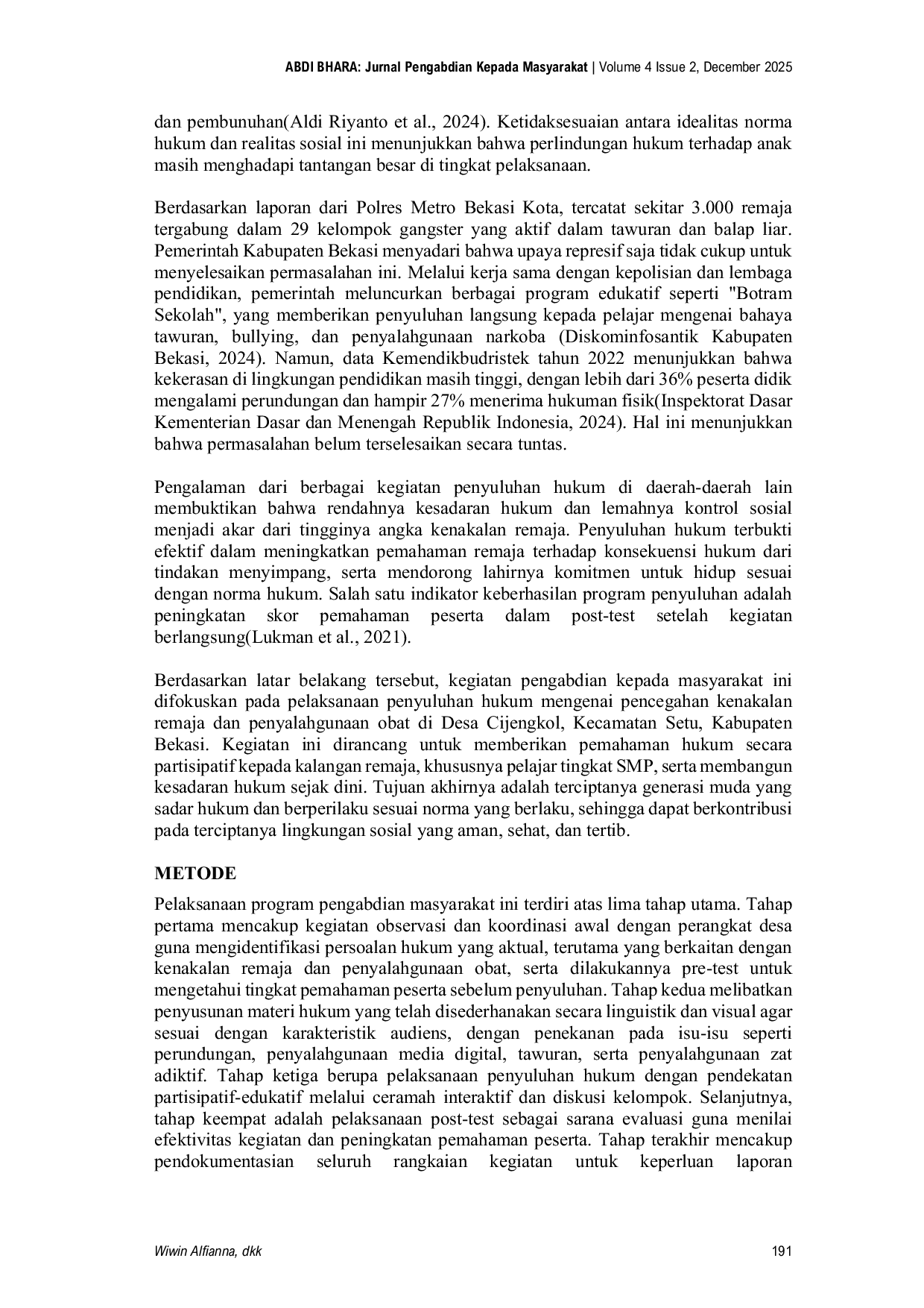 JURIS Peningkatan Kesadaran Hukum Melalui Penyuluhan Pencegahan Kenakalan Remaja dan Penyalahgunaan Obat di Cijengkol