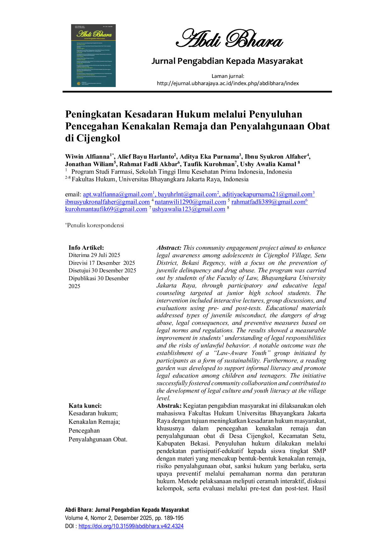 JURIS Peningkatan Kesadaran Hukum Melalui Penyuluhan Pencegahan Kenakalan Remaja dan Penyalahgunaan Obat di Cijengkol
