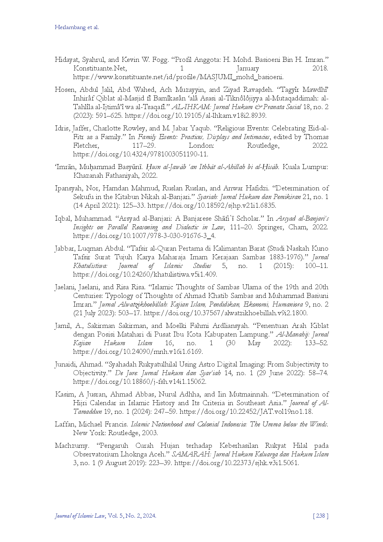 juris Usn al JawAb an IthbAt al Ahillah bi al isAb Basyn ImrAn s Method for Standardising the Determination of the Qamariyah Month in the Sultanate of Sambas 1913 1976