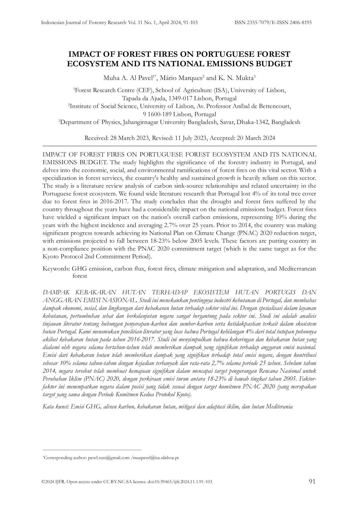JURIS Dampak Kebakaran Hutan Terhadap Ekosistem Hutan Portugis dan Anggaran Emisi Nasional