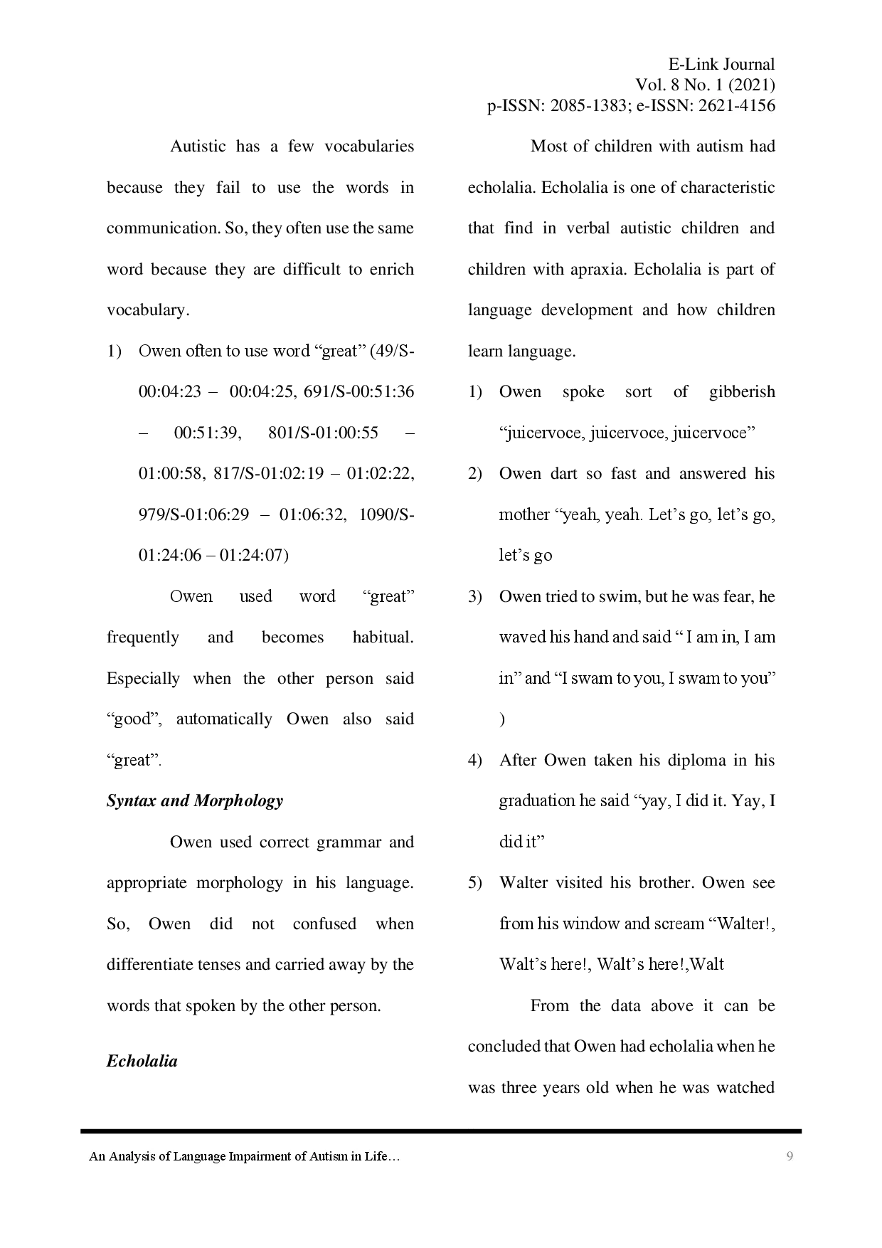 juris An Analysis of Language Impairment of Autism in Life Animated Film