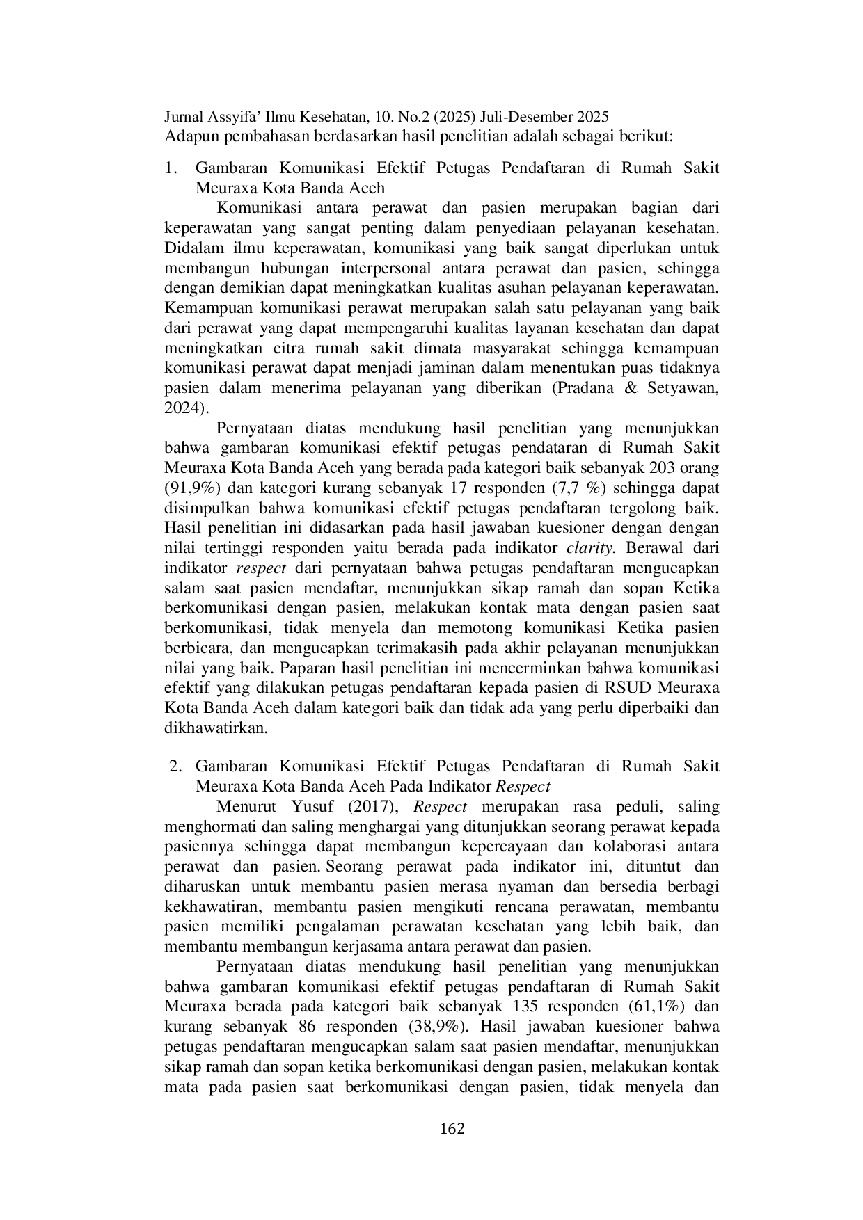 JURIS Gambaran Komunikasi Efektif Petugas Pendaftaran di Rumah Sakit Meuraxa