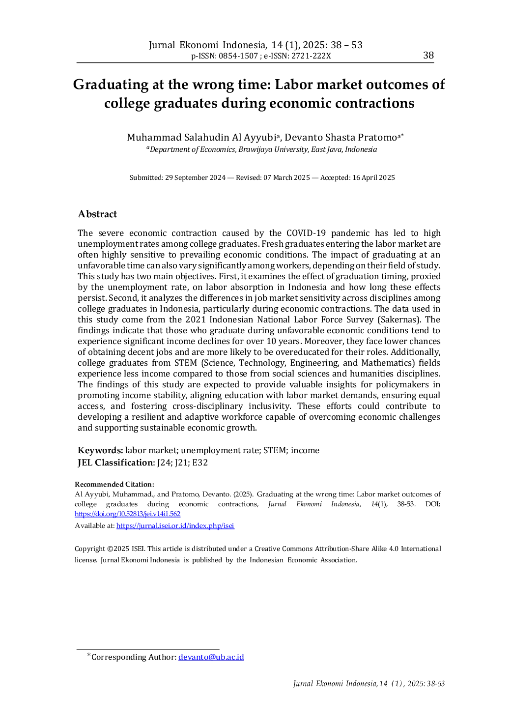 JURIS Graduating at the Wrong Time Labor Market Outcomes of College Graduates During Economic Contractions
