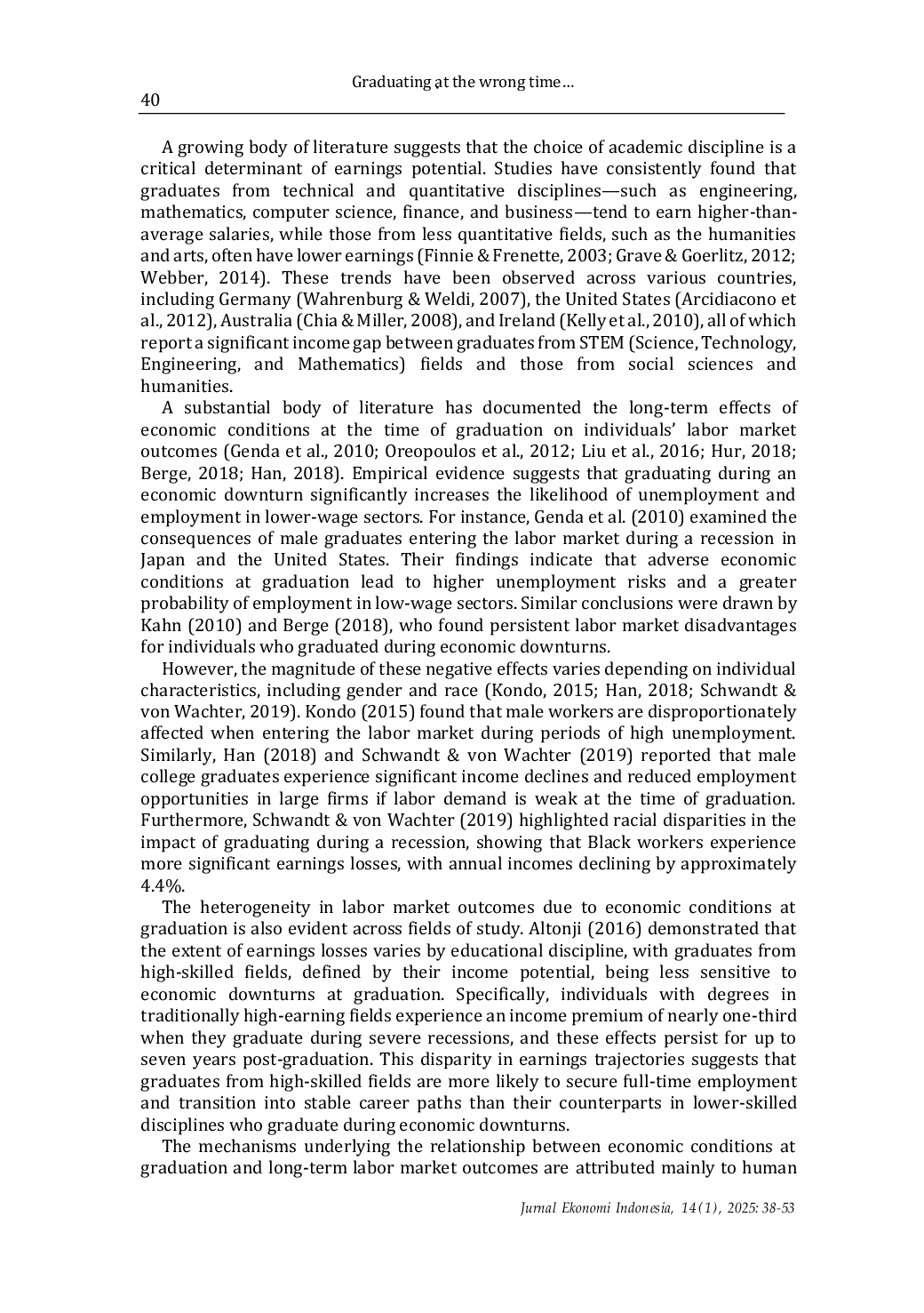 JURIS Graduating at the Wrong Time Labor Market Outcomes of College Graduates During Economic Contractions
