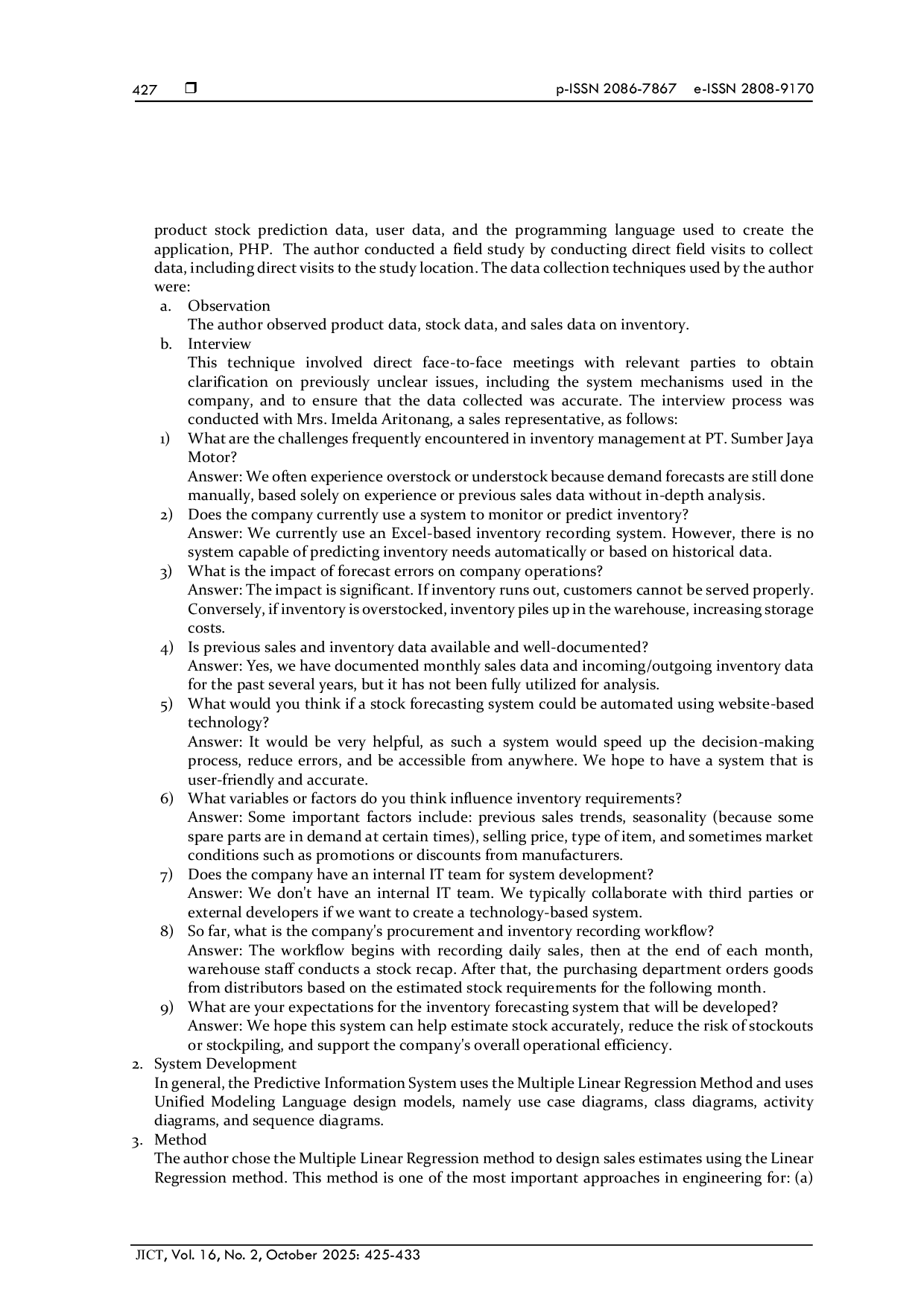 JURIS Data Mining Using Multiple Linear Regression Method for Stock Prediction