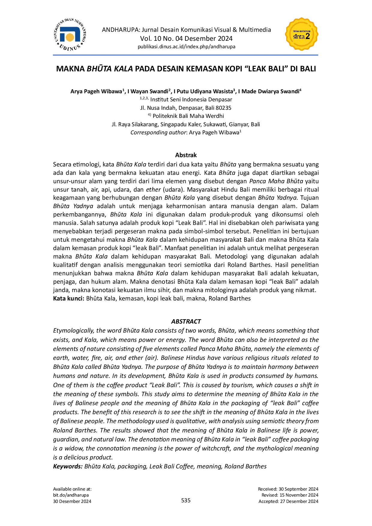 JURIS Makna Bhta Kala pada Desain Kemasan Kopi Leak Bali di Bali