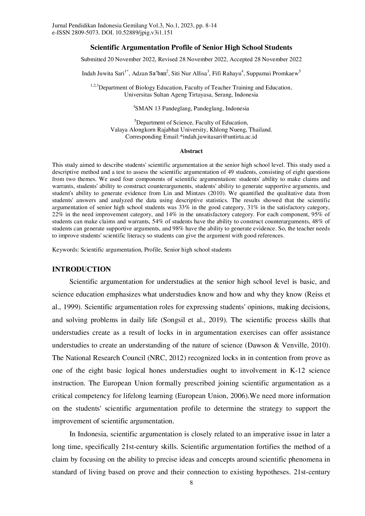 juris Scientific Argumentation Profile of Senior High School Students