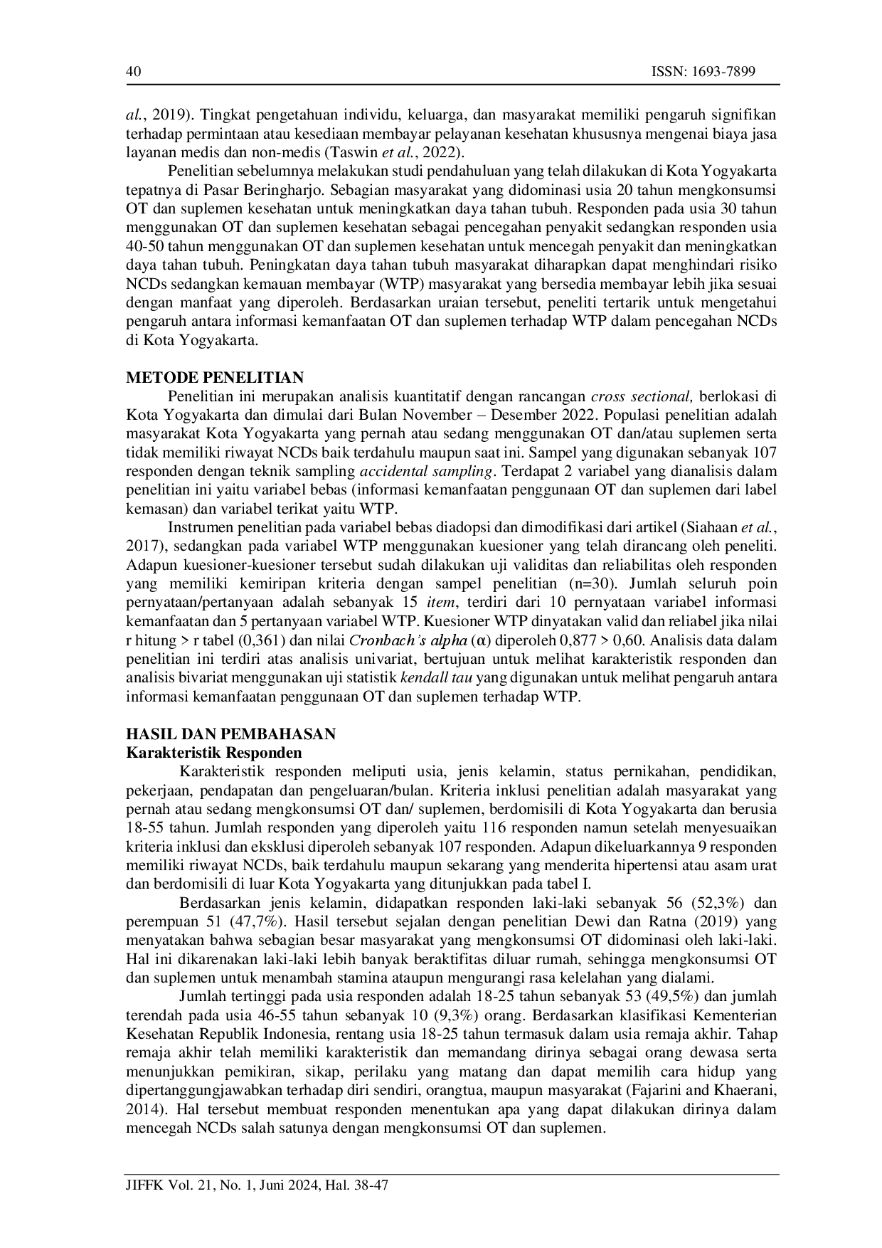 juris Pengaruh Informasi Kemanfaatan Penggunaan Obat Tradisional dan Suplemen Terhadap Kemauan Membayar Dalam Pencegahan Penyakit Tidak Menular Di Kota Yogyakarta