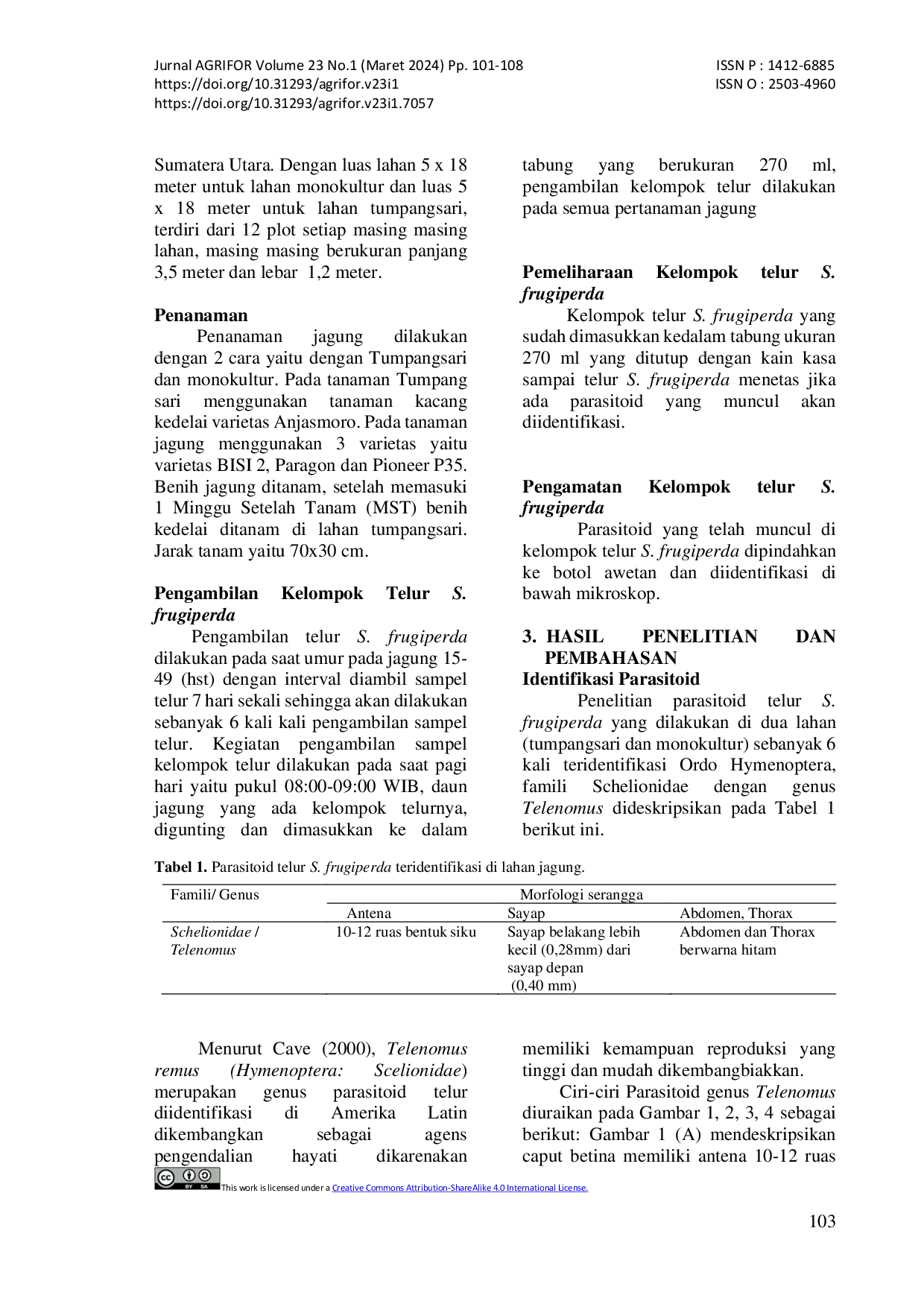 JURIS EKSPLORASI PARASITOID TELUR S frugiperda PADA BERBAGAI VARIETAS TANAMAN JAGUNG DI DESA SUMBER MELATI DISKI KABUPATEN DELI SERDANG