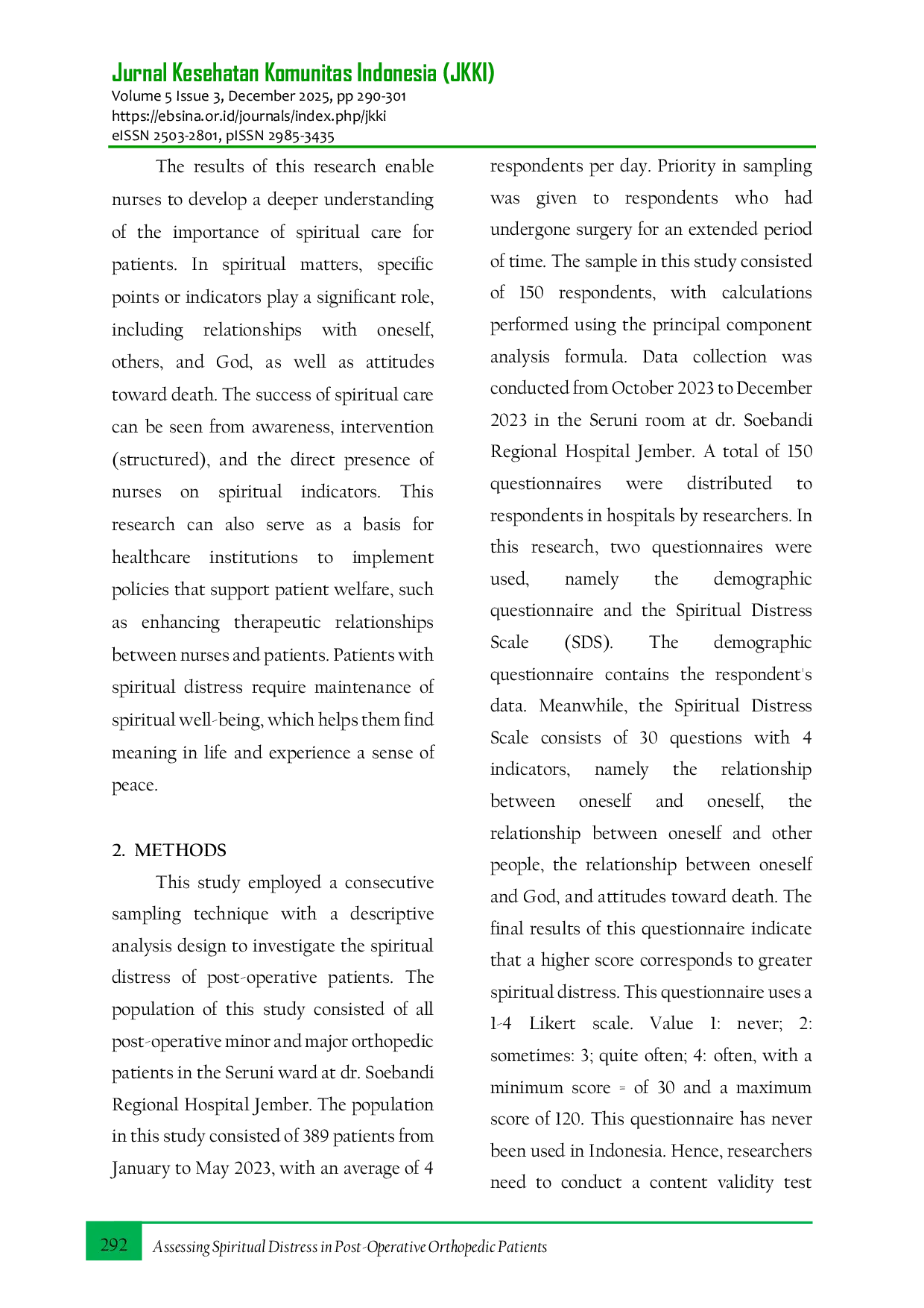 JURIS Assessing Spiritual Distress in Post Operative Orthopedic Patients A Descriptive Study at dr Soebandi Regional Hospital Jember