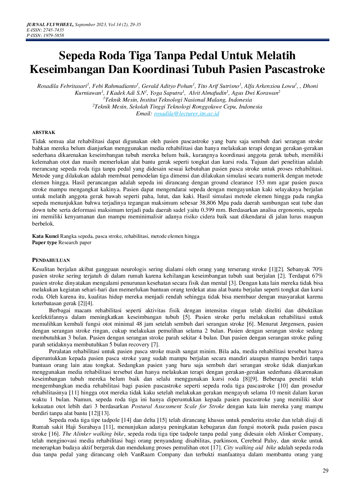 JURIS Sepeda Roda Tiga Tanpa Pedal Untuk Melatih Keseimbangan Dan Koordinasi Tubuh Pasien Pascastroke
