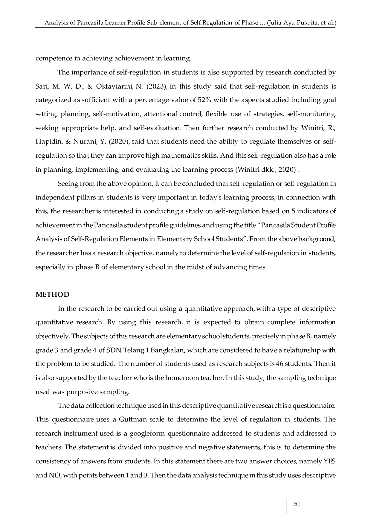 JURIS Analysis of Pancasila Learner Profile Sub element of Self Regulation of Phase B Elementary School Students