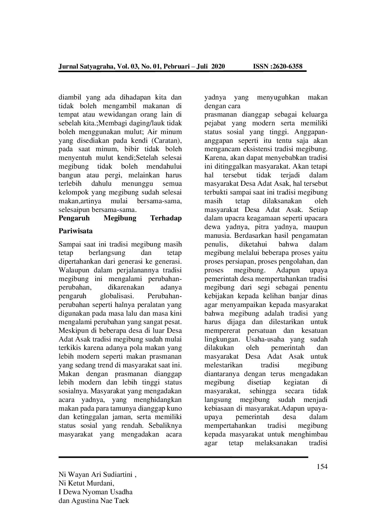 JURIS Kontribusi Wisata Budaya Megibung Terhadap Pengembangan Pariwisata Desa Adat Asak