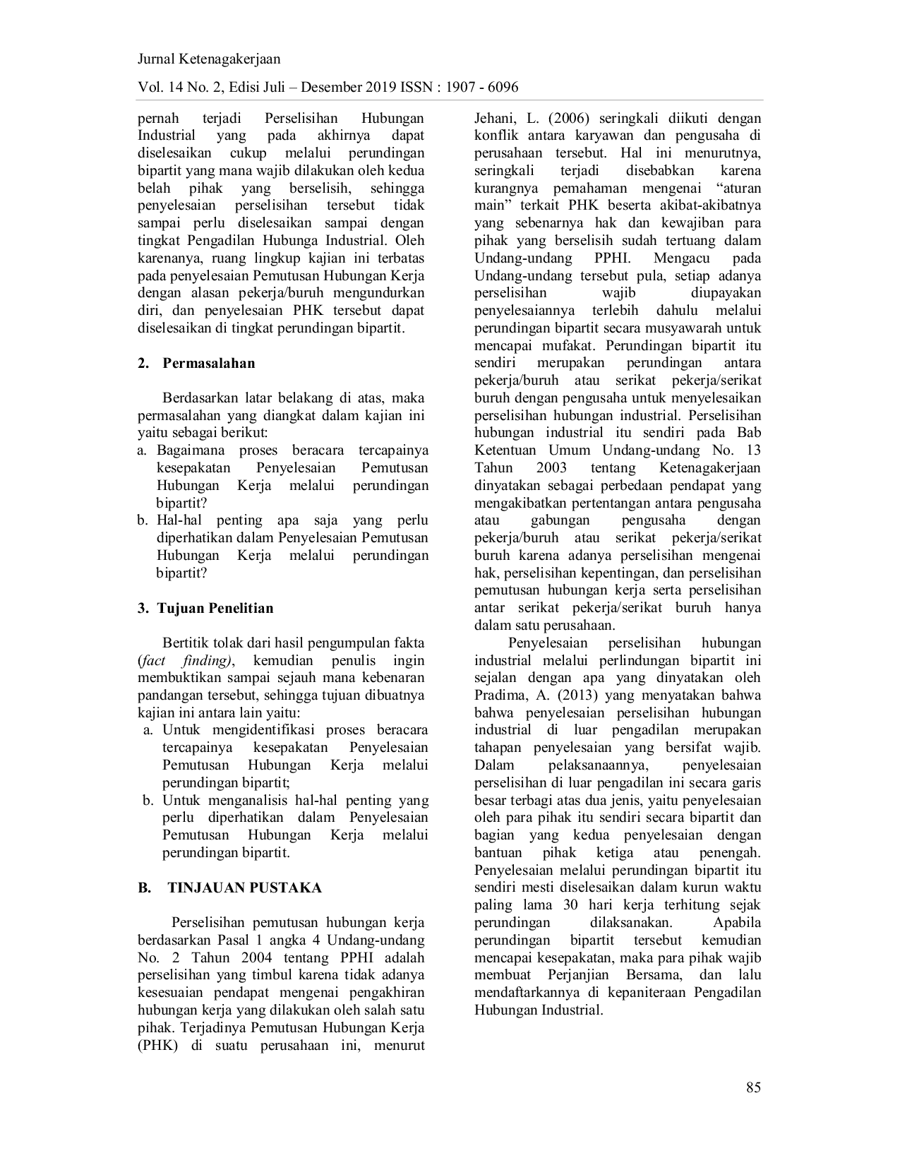 JURIS Penyelesaian Pemutusan Hubungan Kerja PHK Melalui Perundingan Bipartit