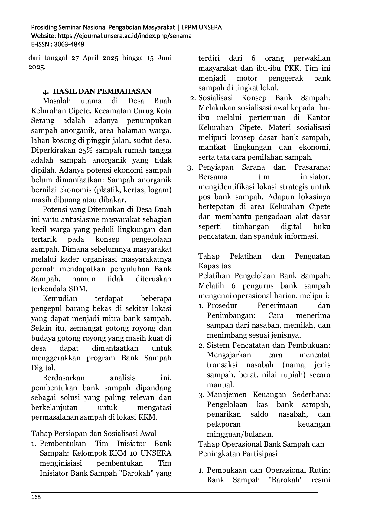 JURIS Pengelolaan Bank Sampah Melalui Digitalisasi untuk Peningkatan Ekonomi Masyarakat di Desa Buah Kelurahan Cipete Curug Kota Serang