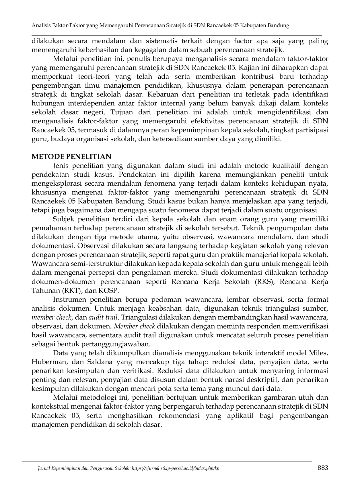 JURIS Analisis Faktor Faktor yang Memengaruhi Perencanaan Stratejik di SDN Rancaekek 05 Kabupaten Bandung