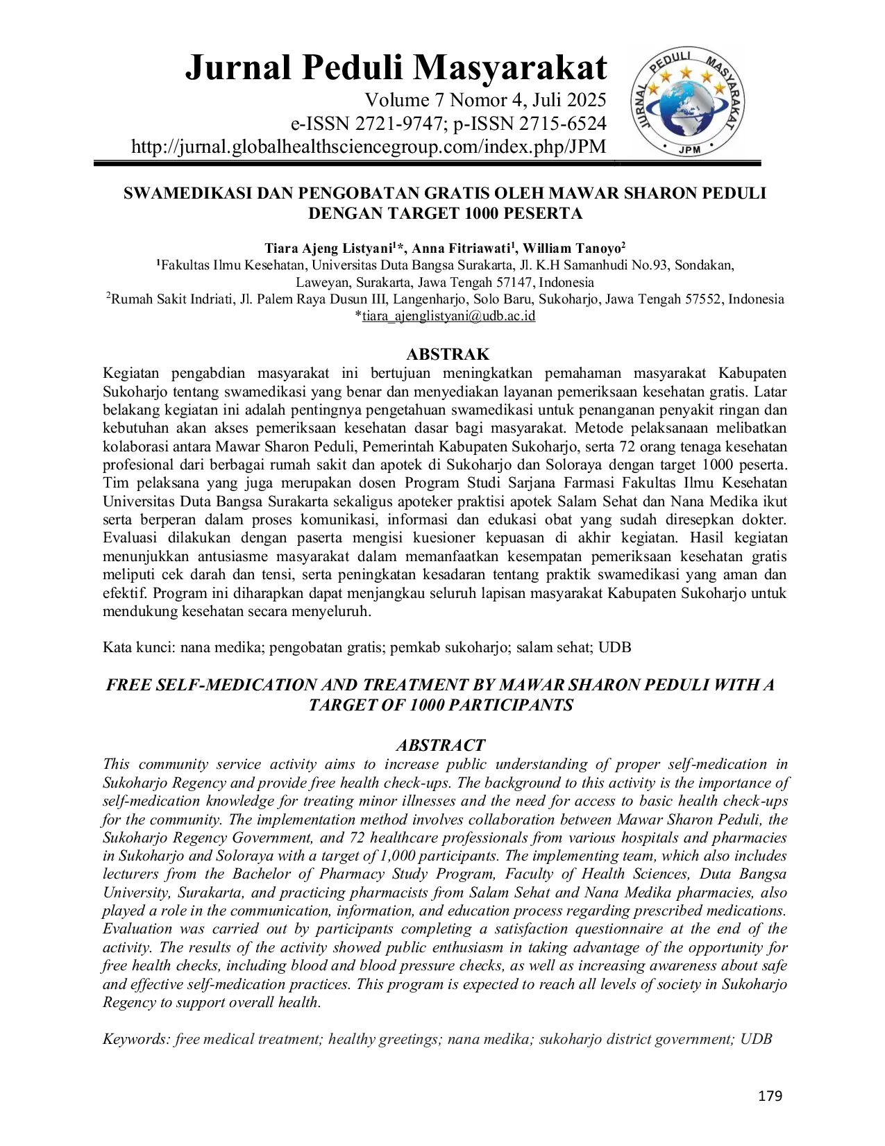 JURIS Swamedikasi dan Pengobatan Gratis oleh Mawar Sharon Peduli dengan Target 1000 Peserta