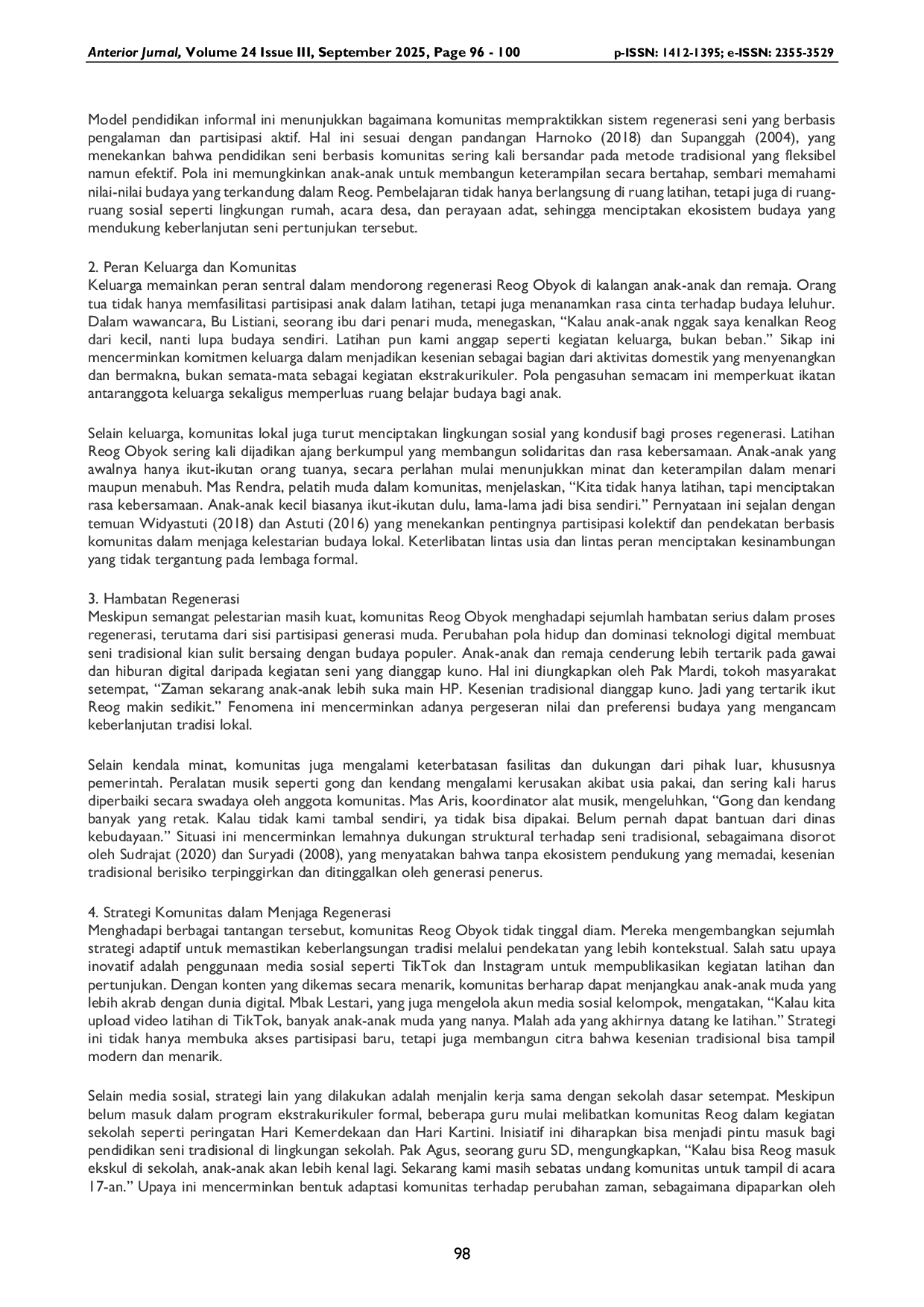 JURIS Regenerasi Penari dan Penabuh dalam Seni Reog Obyok di Tanah Laut Kalimantan Selatan